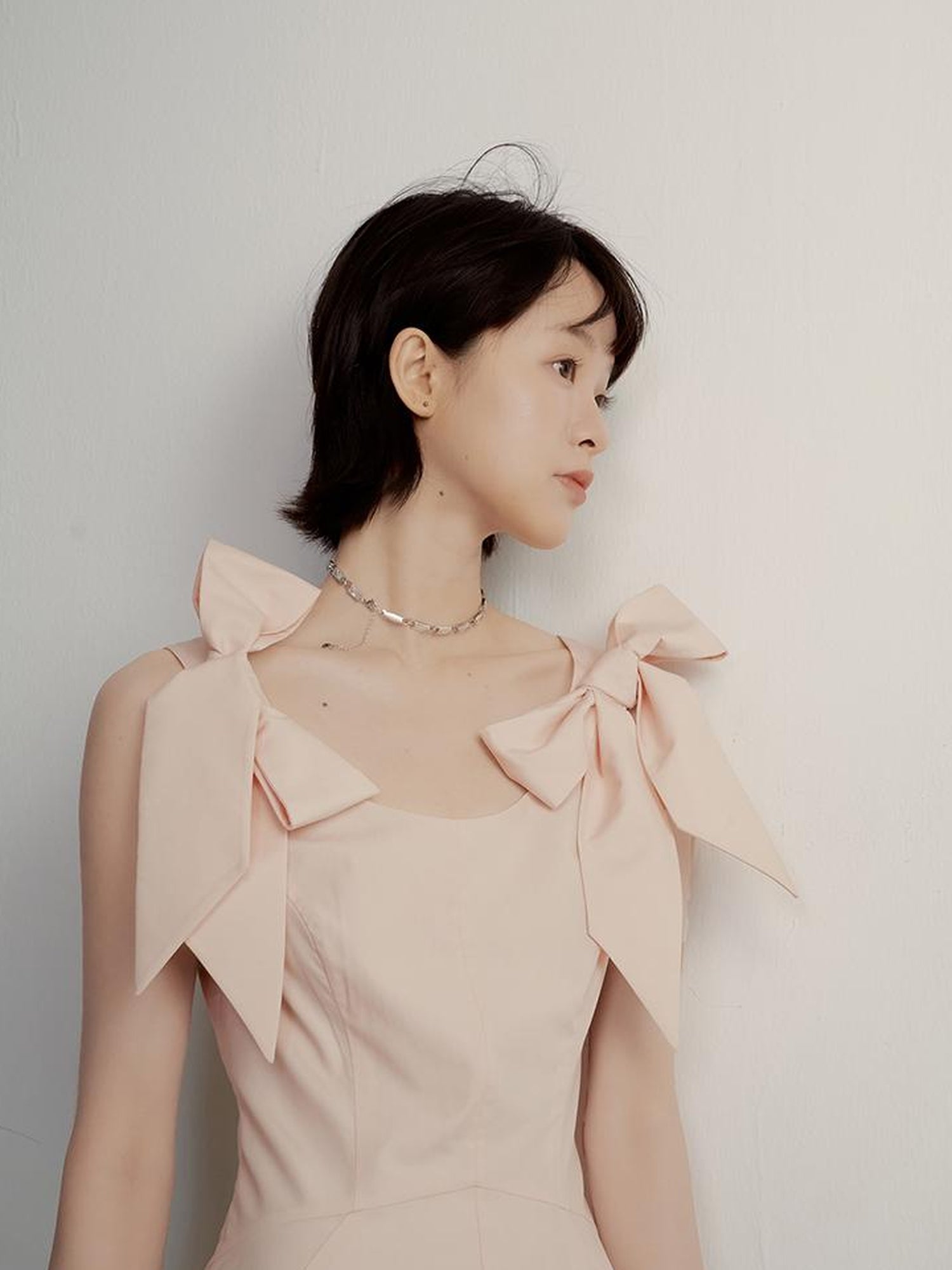 FUSSED Tencel Cotton Bow Shoulder Deconstructed Hem Dress