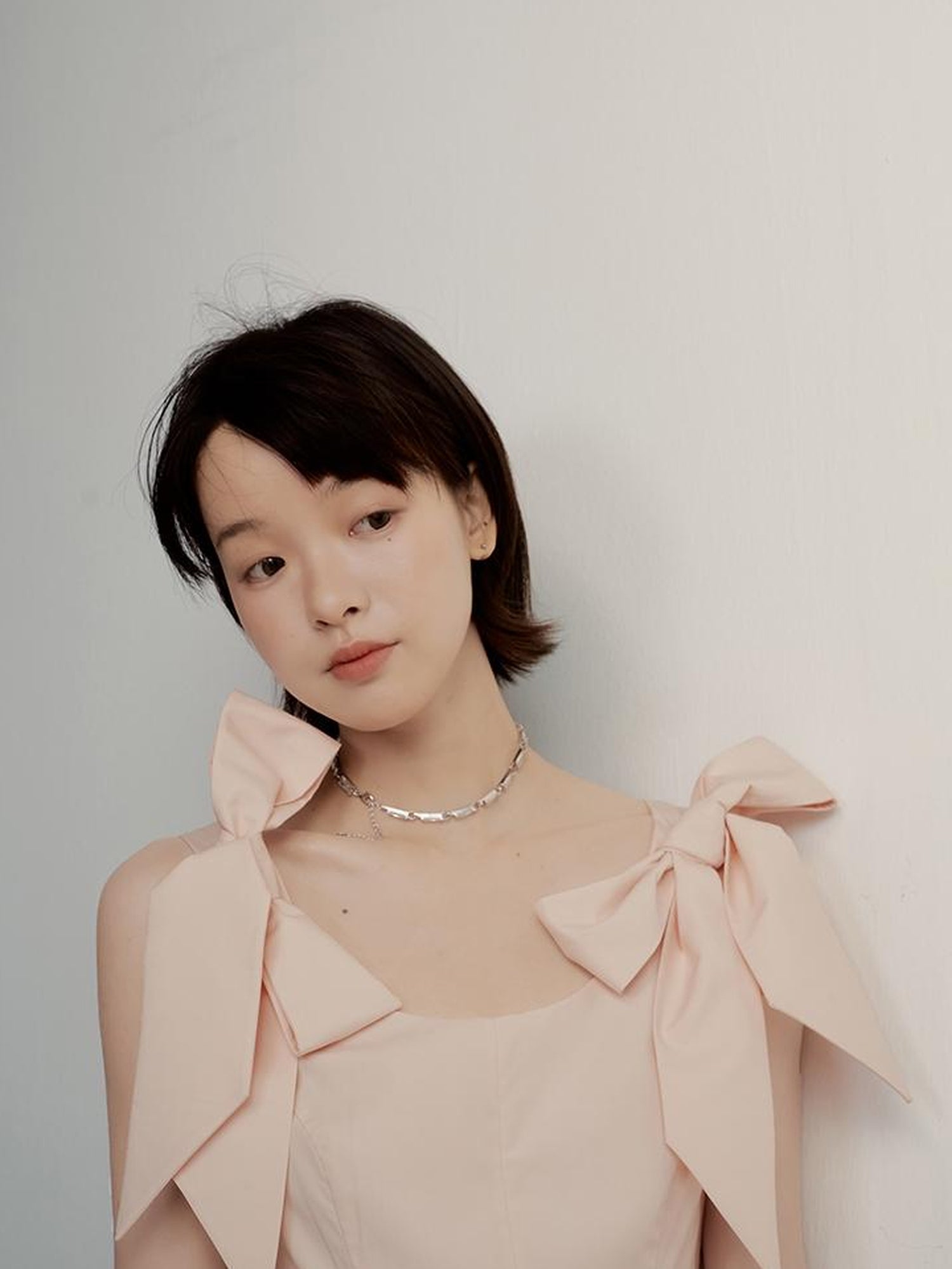 FUSSED Tencel Cotton Bow Shoulder Deconstructed Hem Dress