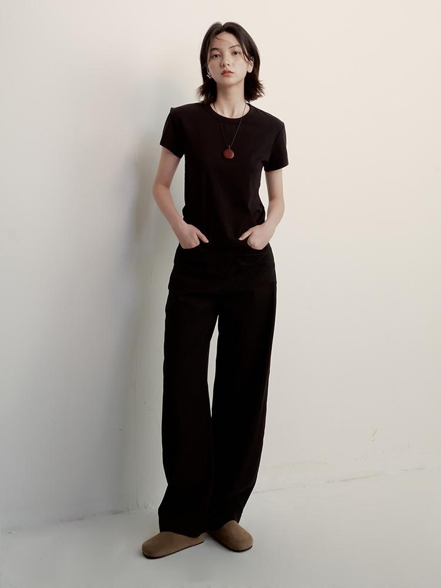 FUSSED Tencel Linen Feel High Waisted Wide Leg Trousers In Black