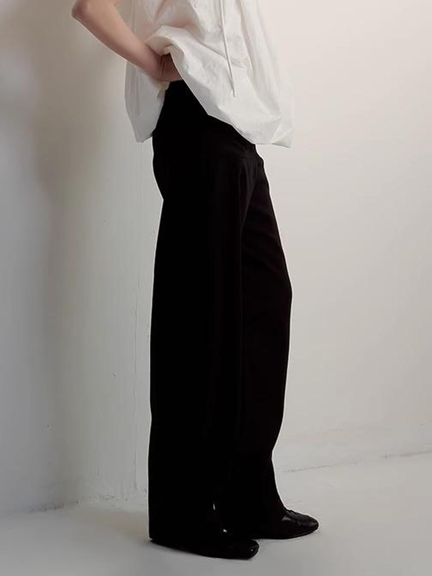 FUSSED Tencel Linen Feel High Waisted Wide Leg Trousers In Black