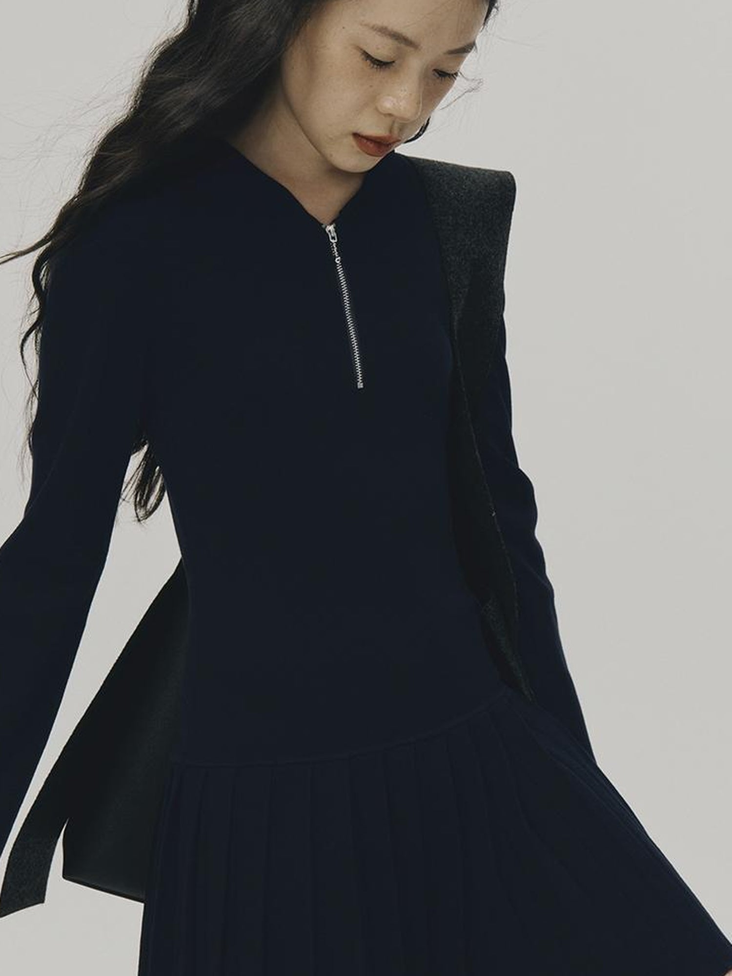 FUSSED Tennis Hoodie Dress With Pleats In Navy Blue