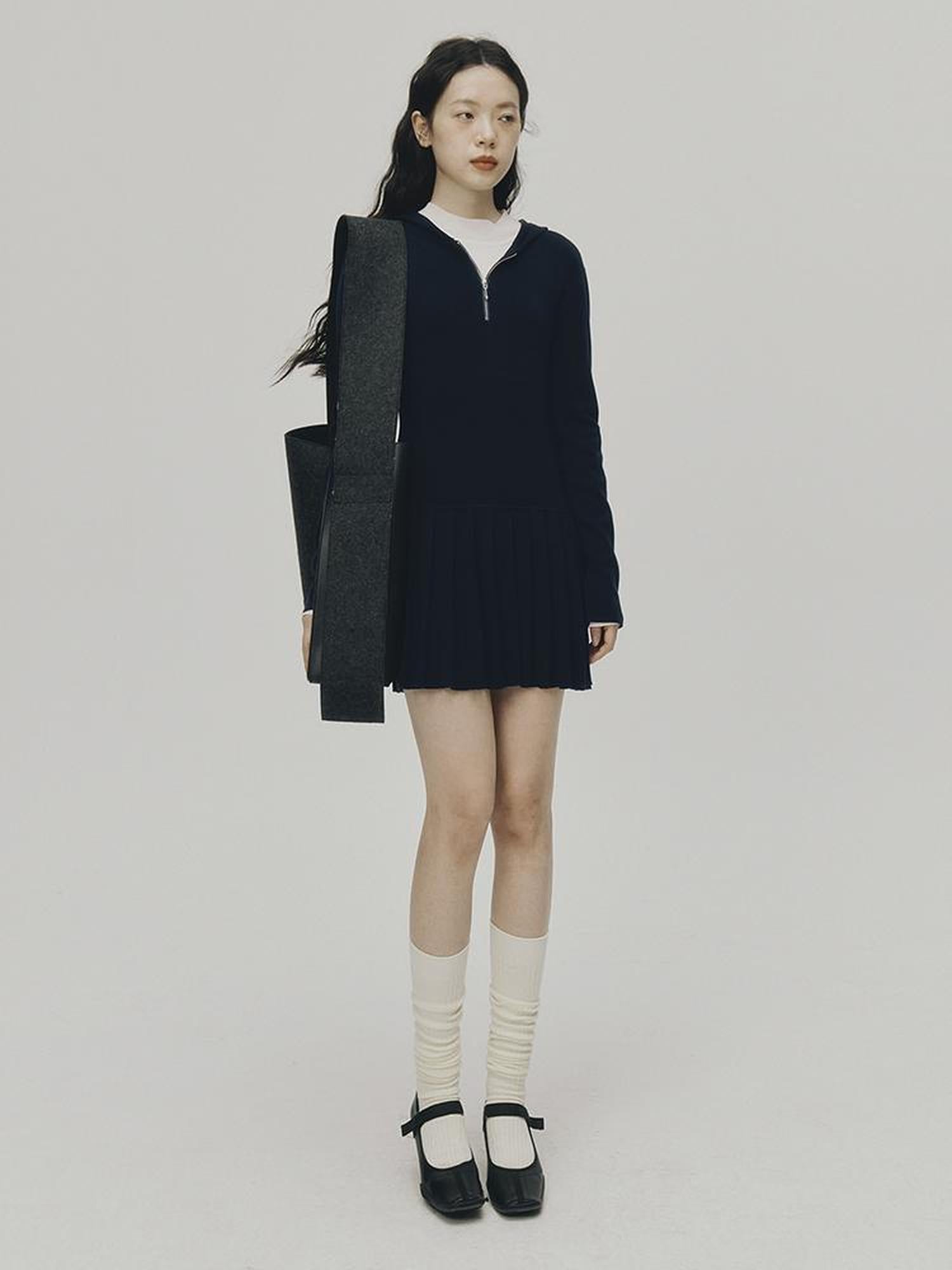 FUSSED Tennis Hoodie Dress With Pleats In Navy Blue