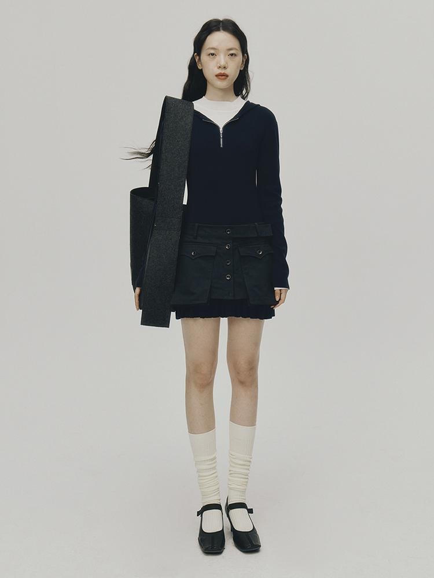 FUSSED Tennis Hoodie Dress With Pleats In Navy Blue