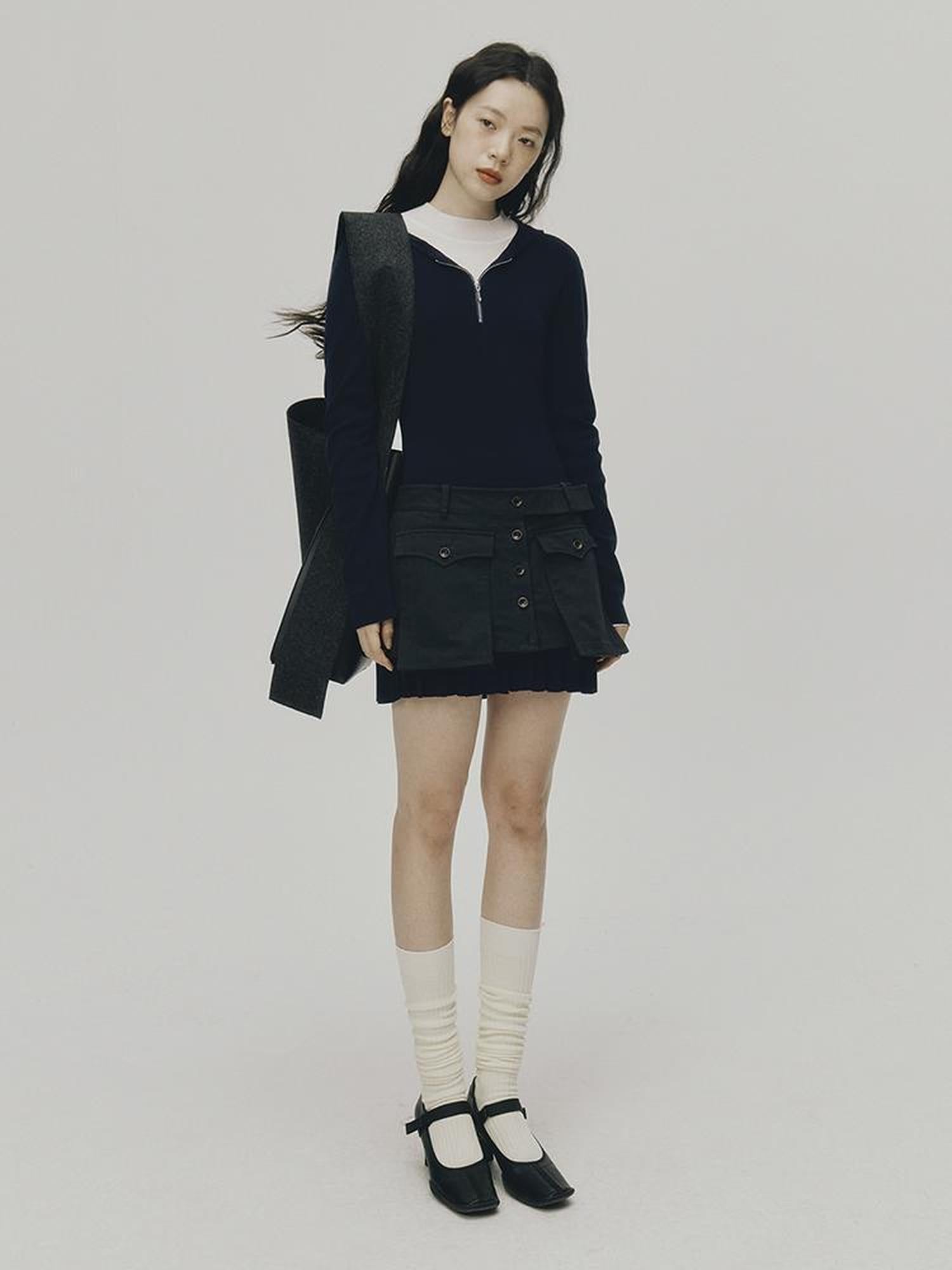 FUSSED Tennis Hoodie Dress With Pleats In Navy Blue