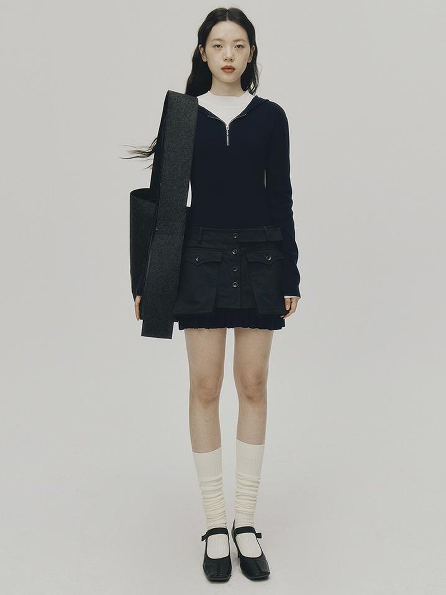 FUSSED Tennis Hoodie Dress With Pleats In Navy Blue