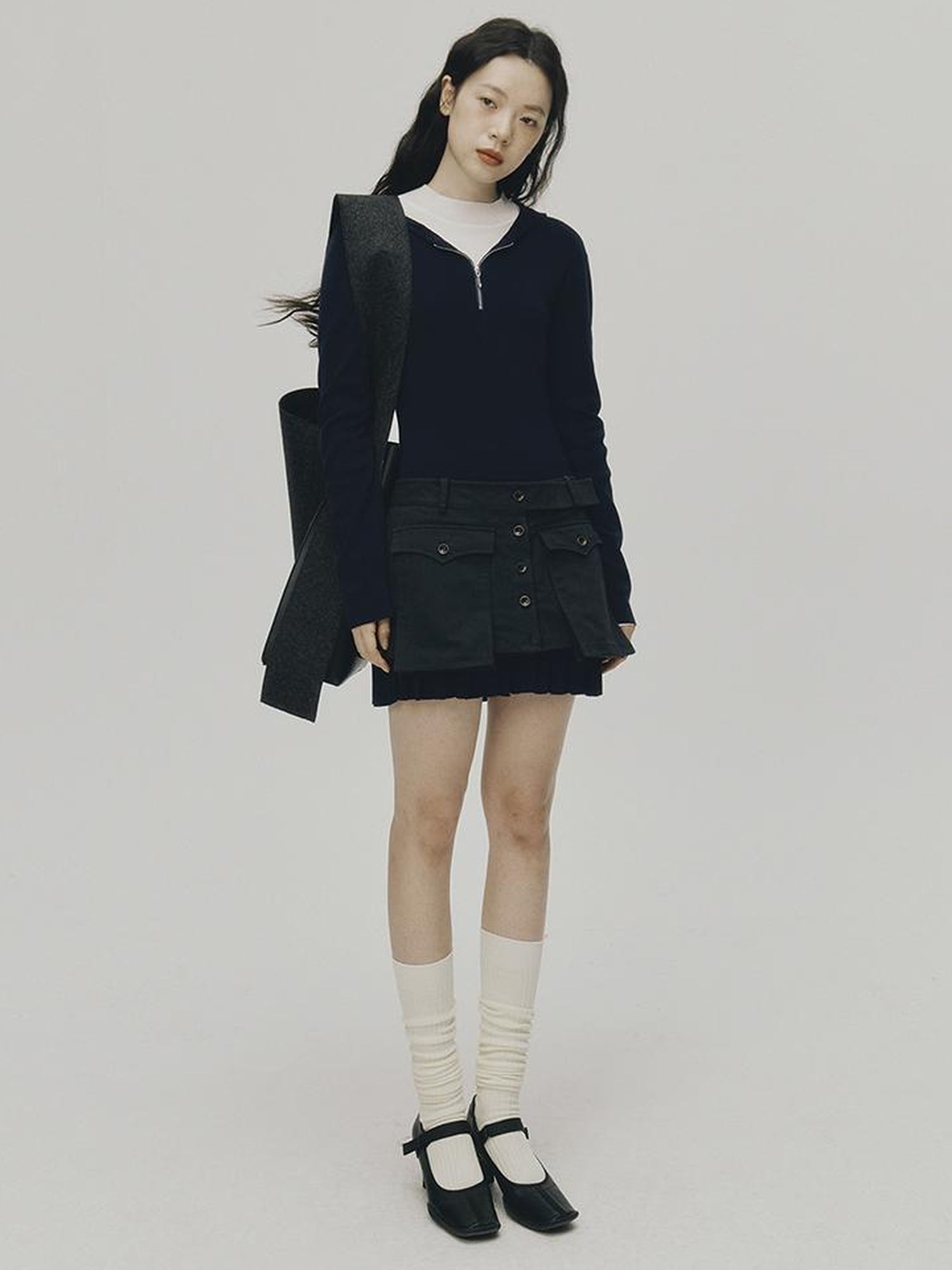 FUSSED Tennis Hoodie Dress With Pleats In Navy Blue