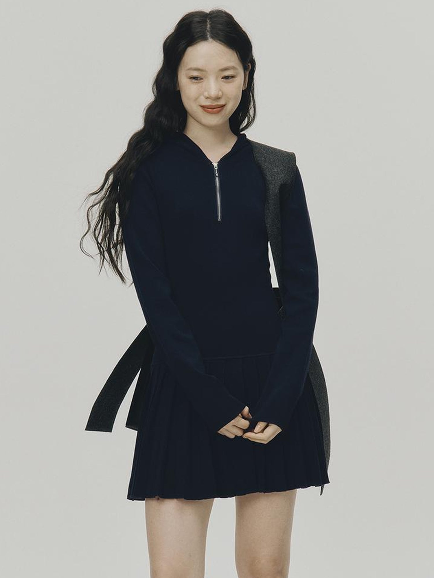 FUSSED Tennis Hoodie Dress With Pleats In Navy Blue