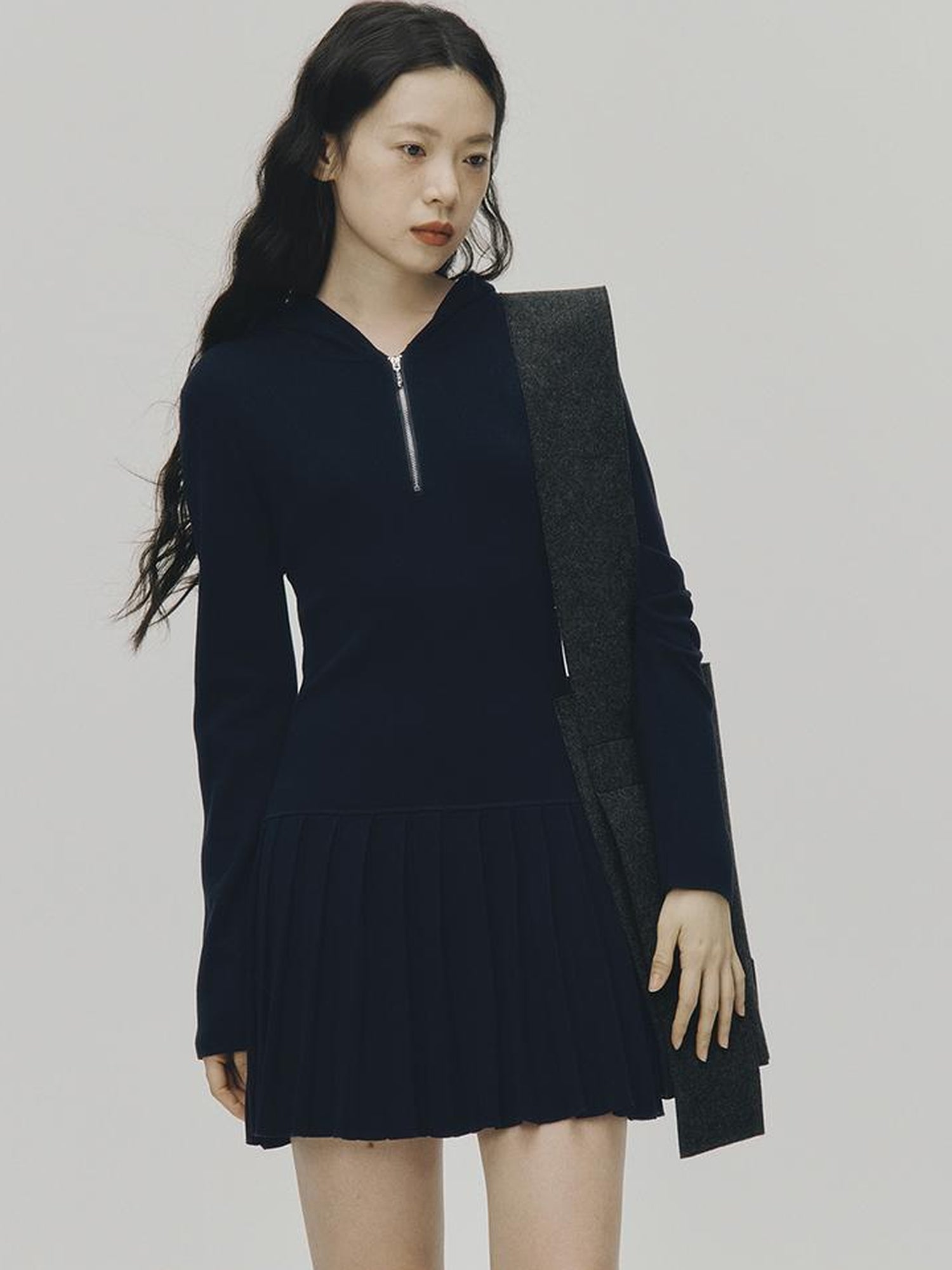 FUSSED Tennis Hoodie Dress With Pleats In Navy Blue