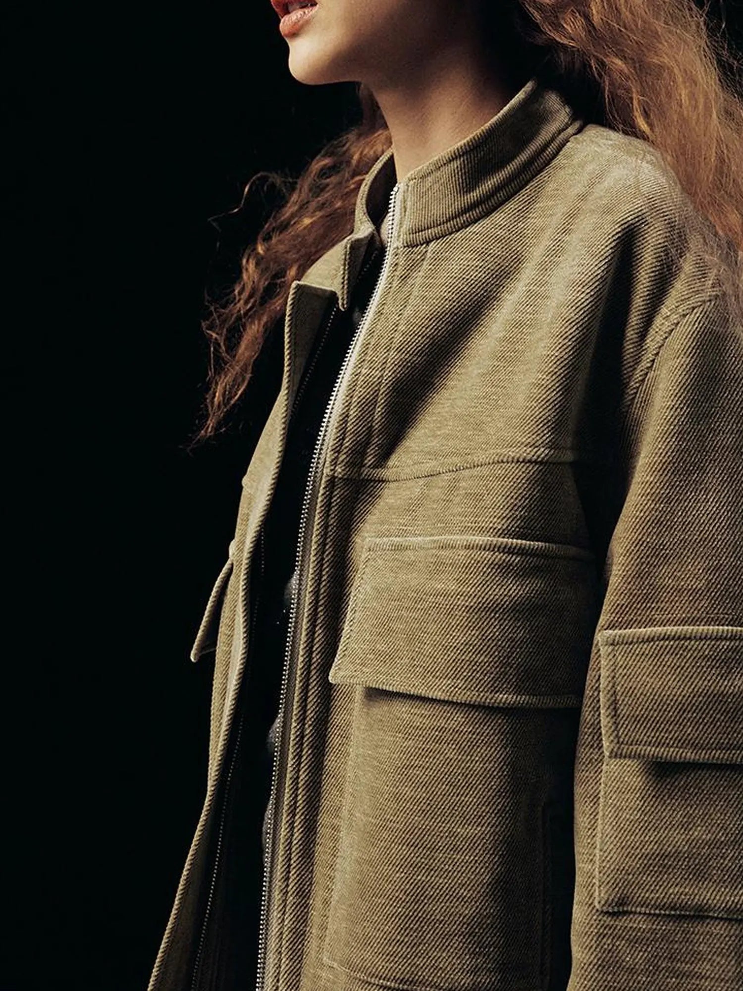 Textured Corduroy Deconstructed Panel Cedar Green Jacket