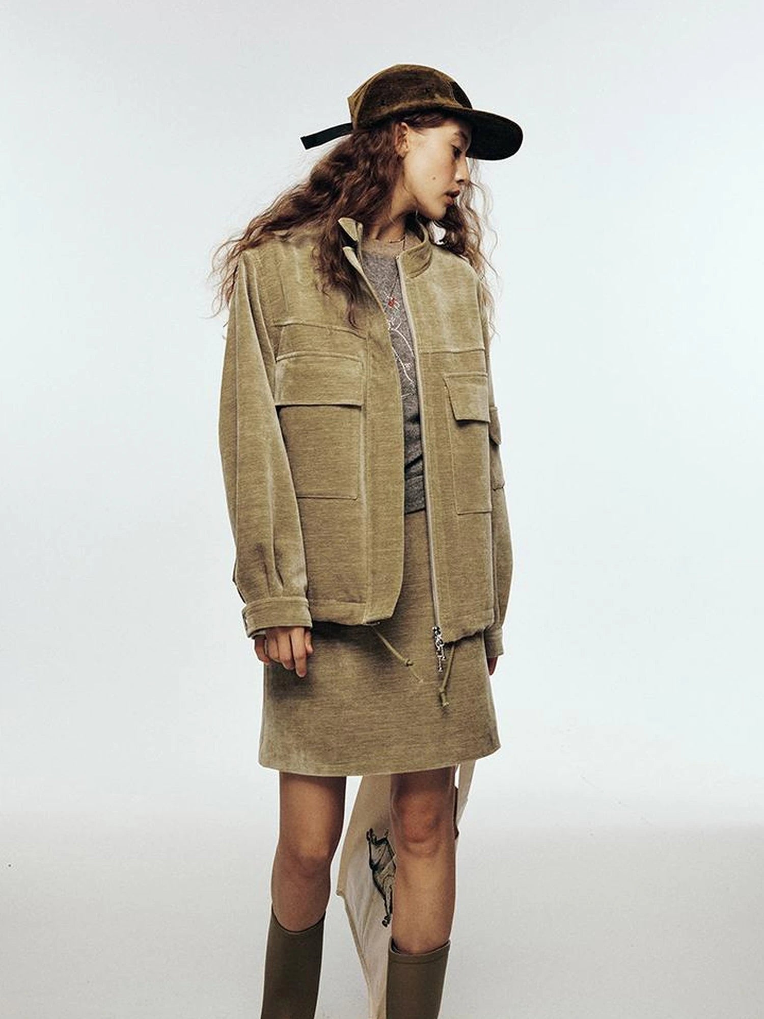 Textured Corduroy Deconstructed Panel Cedar Green Jacket