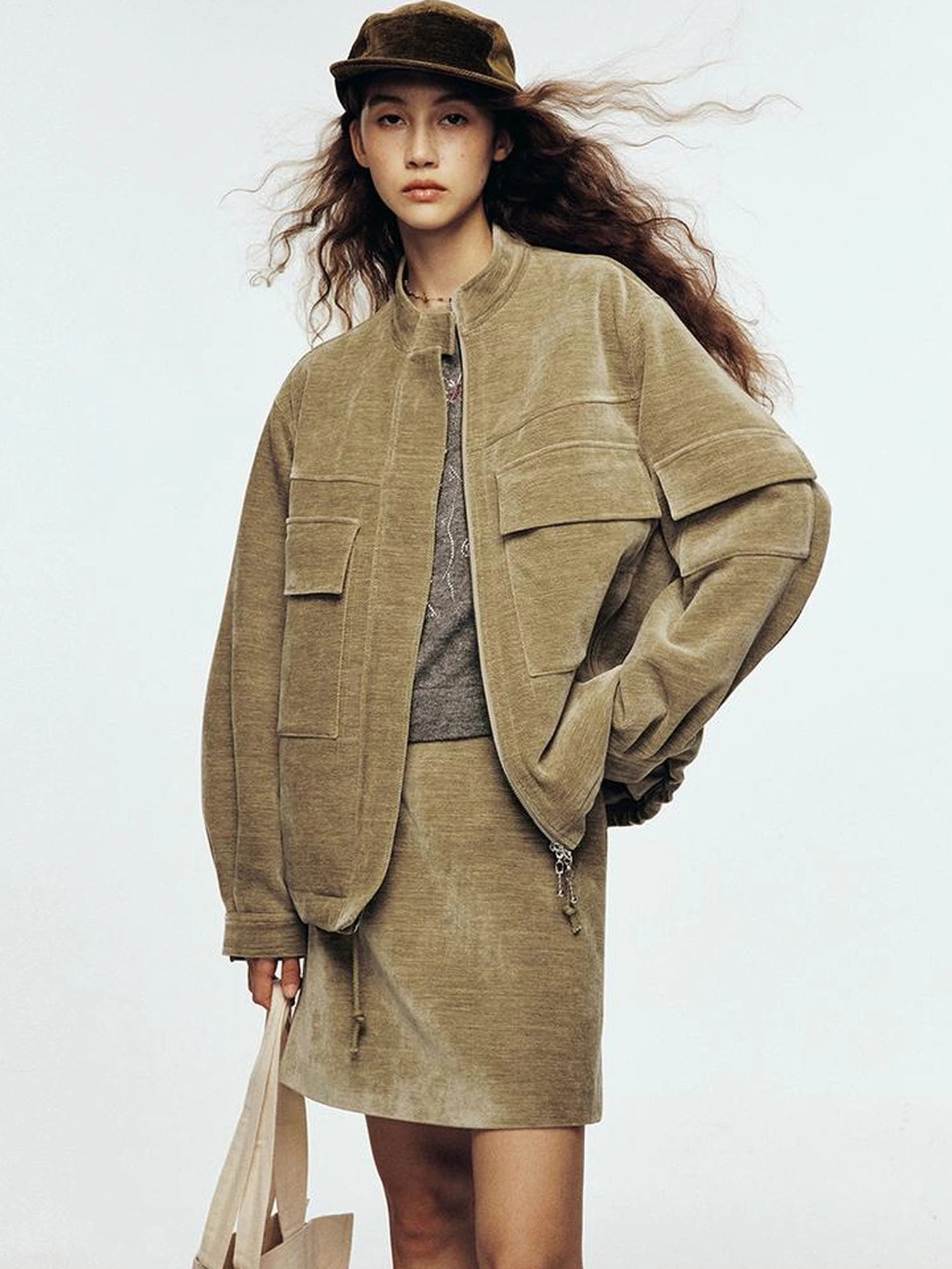 Textured Corduroy Deconstructed Panel Cedar Green Jacket