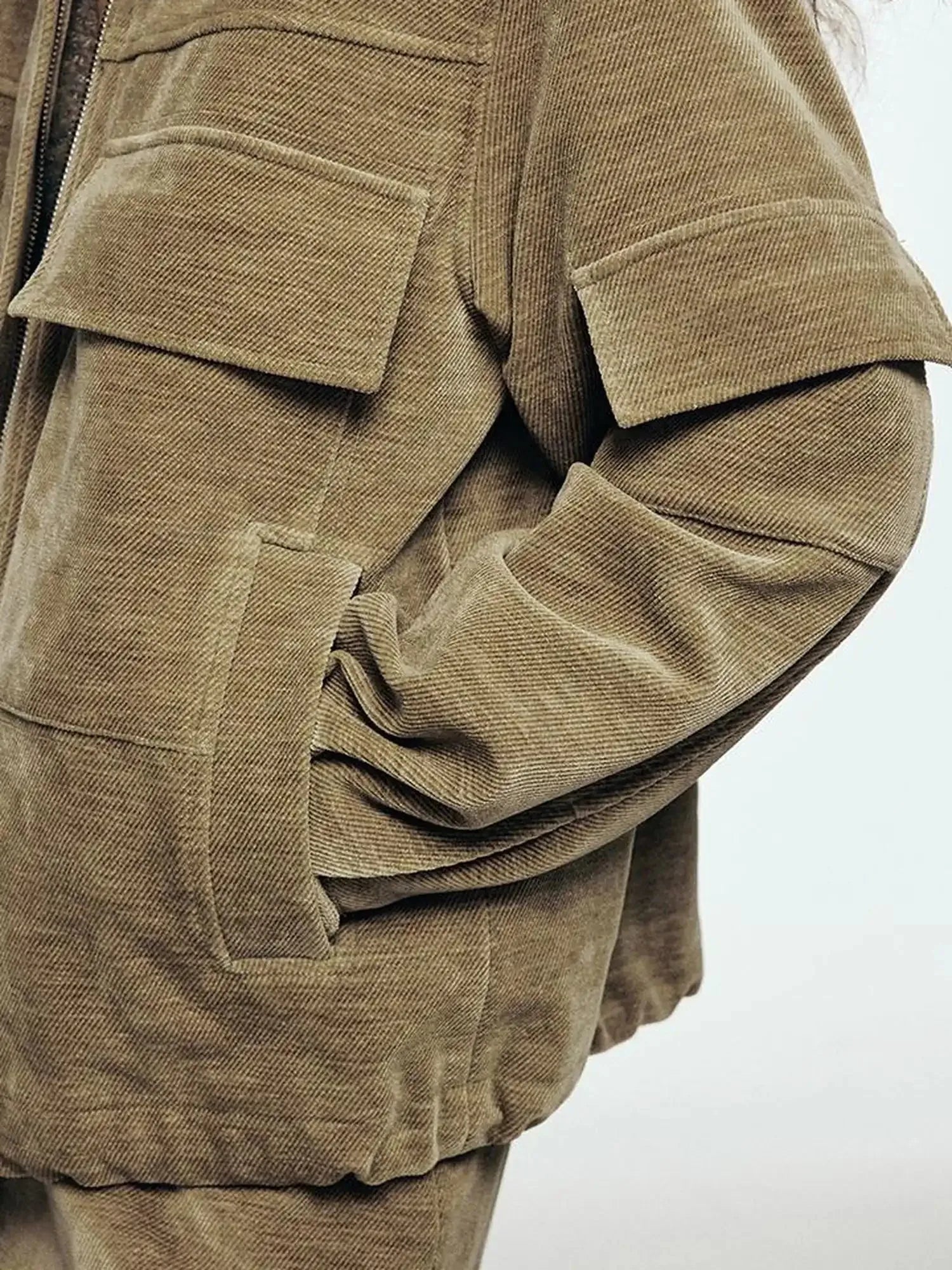 Textured Corduroy Deconstructed Panel Cedar Green Jacket