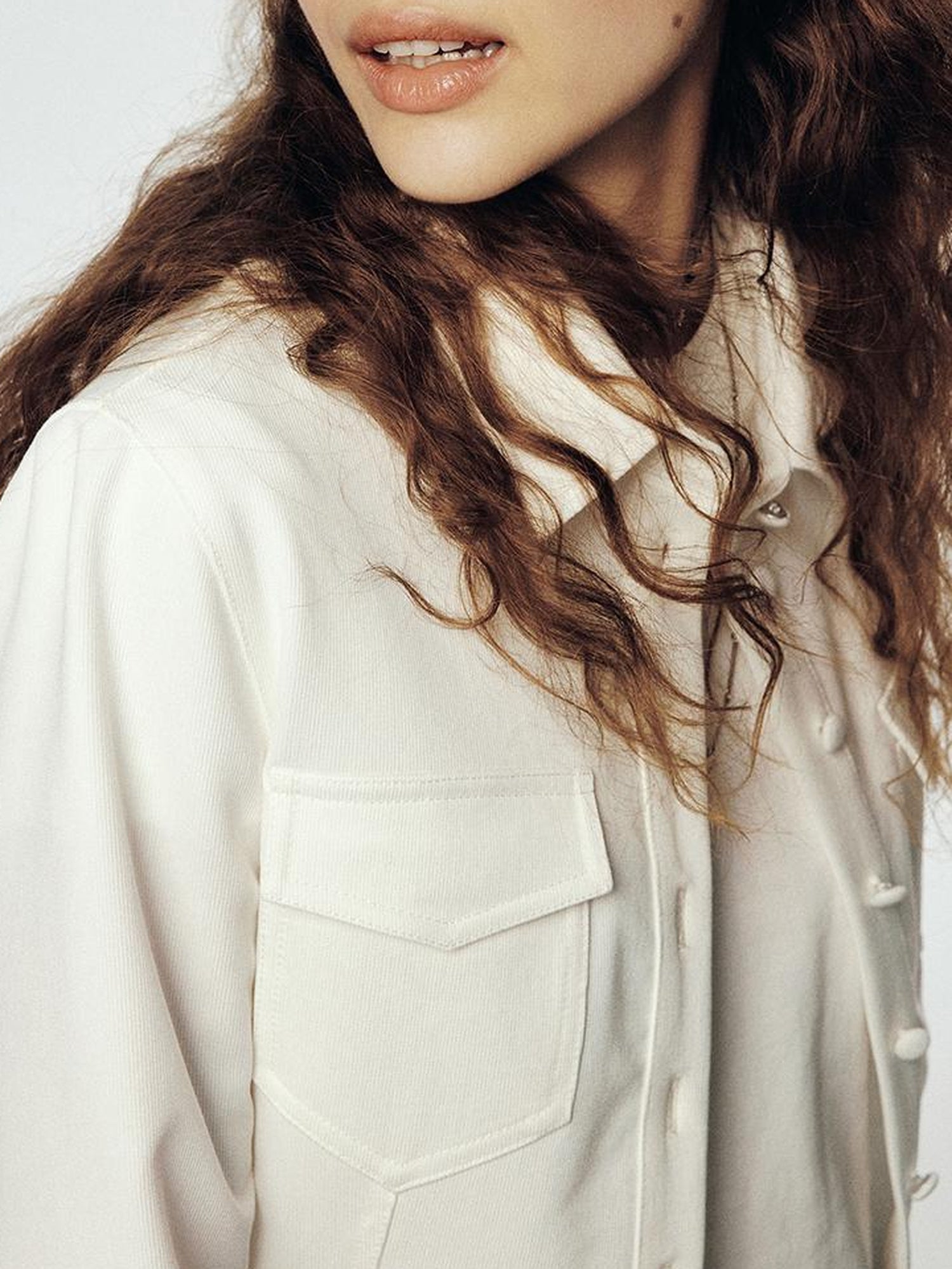 FUSSED Textured Corduroy Slim Fit Utility Shirt In Soft White