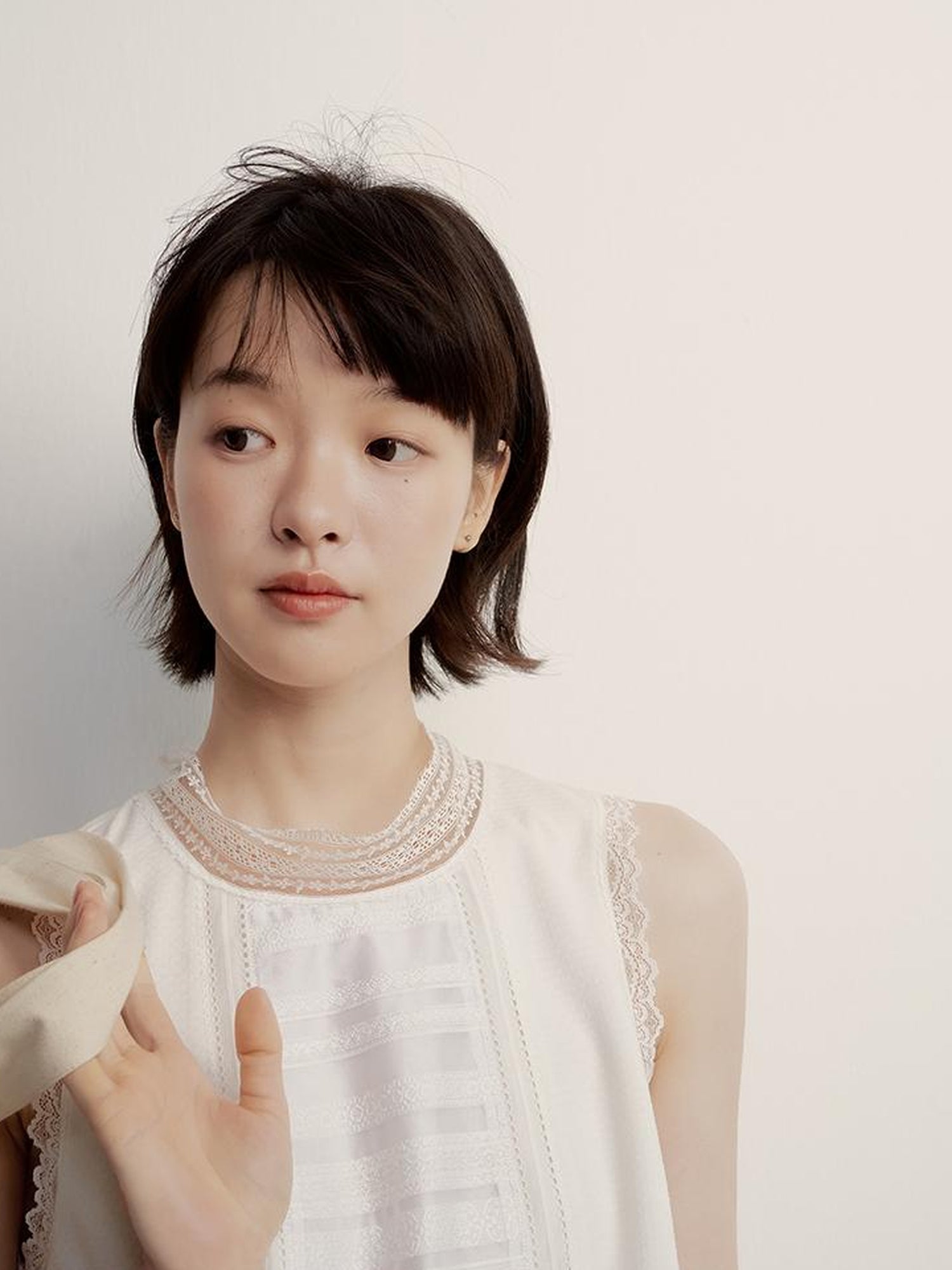 FUSSED Textured Lace Paneled Pleated College Dress V Neck T Shirt Long Sleeve