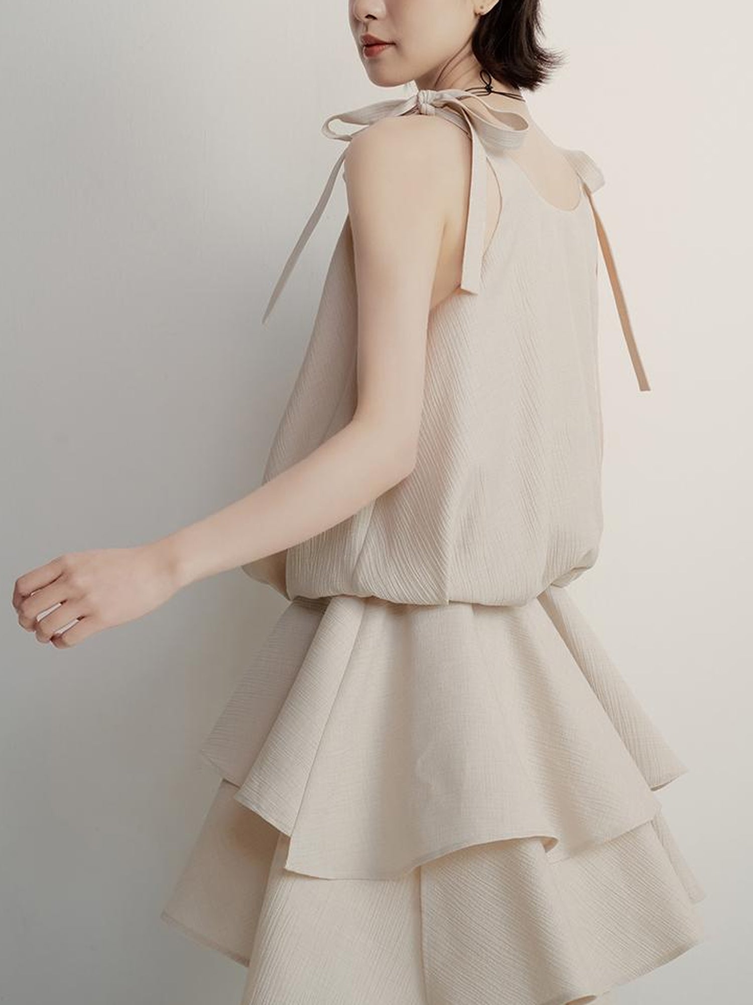 FUSSED Textured Peach Slub A Line Slip Dress With Adjustable Straps