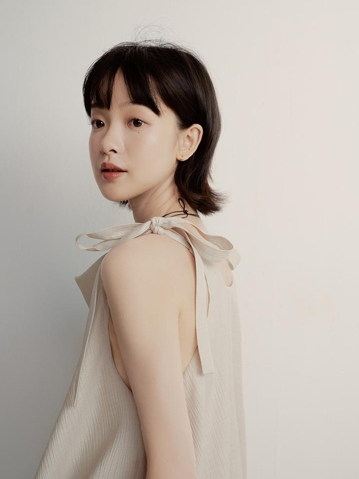 FUSSED Textured Peach Slub A Line Slip Dress With Adjustable Straps