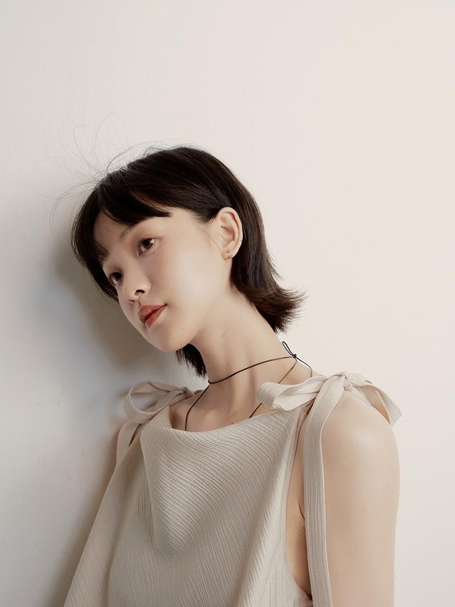 FUSSED Textured Peach Slub A Line Slip Dress With Adjustable Straps