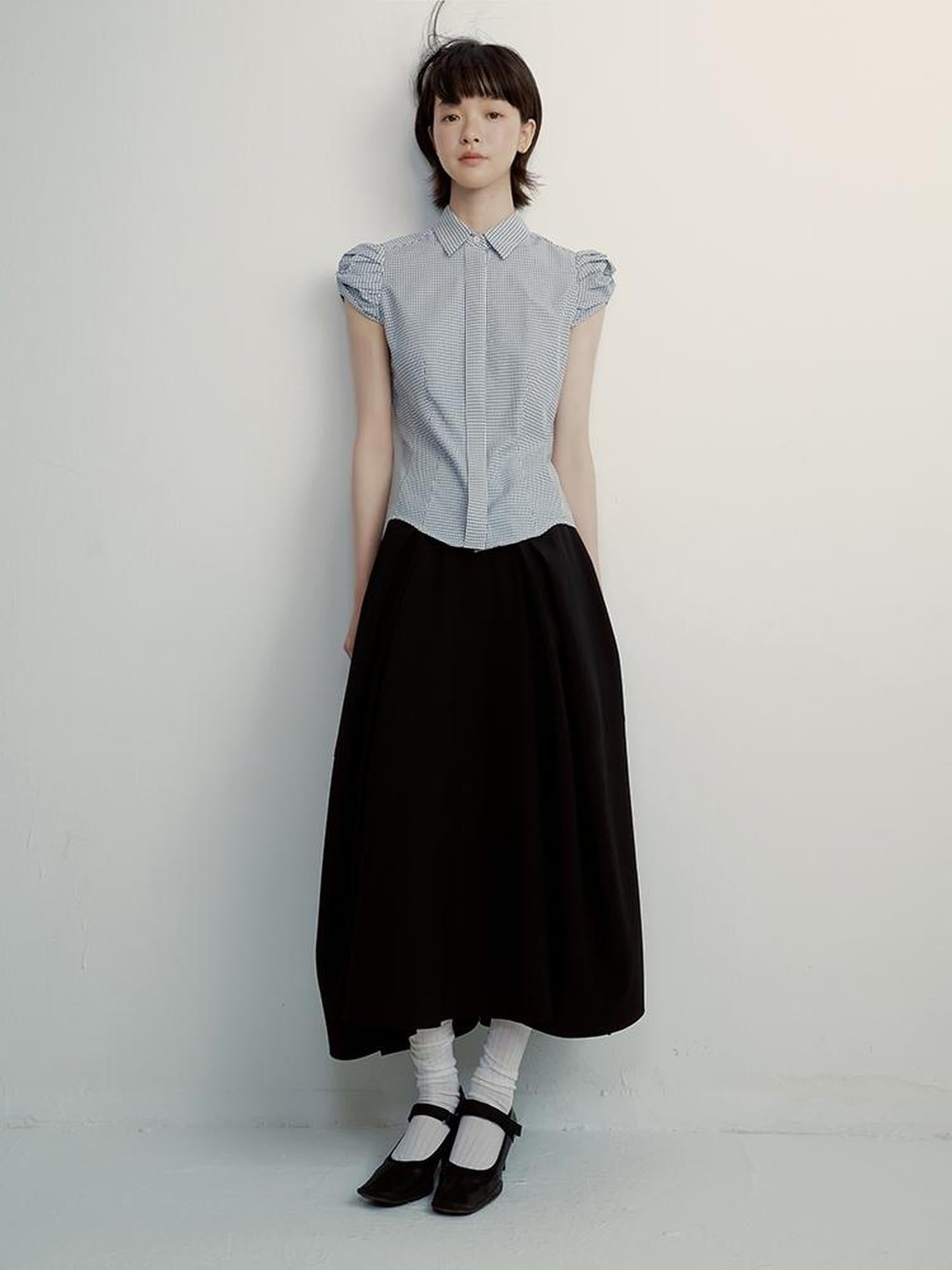 FUSSED Textured Vichy Bow Sleeve Shirt
