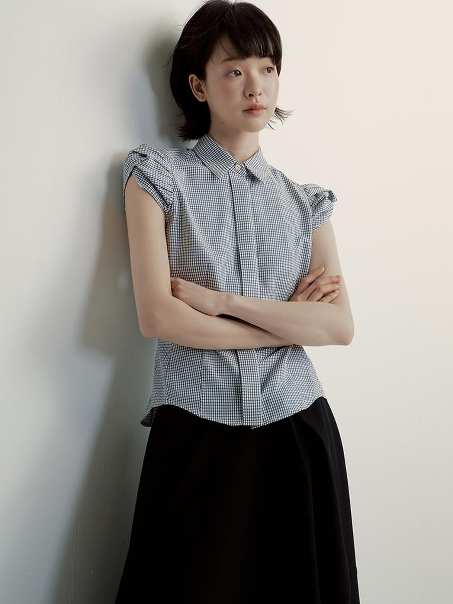FUSSED Textured Vichy Bow Sleeve Shirt
