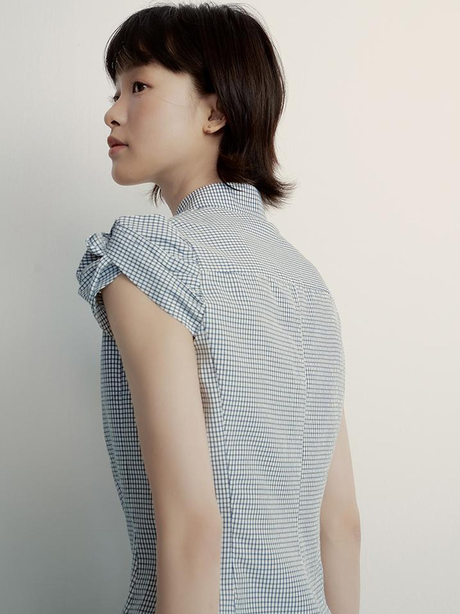 FUSSED Textured Vichy Bow Sleeve Shirt