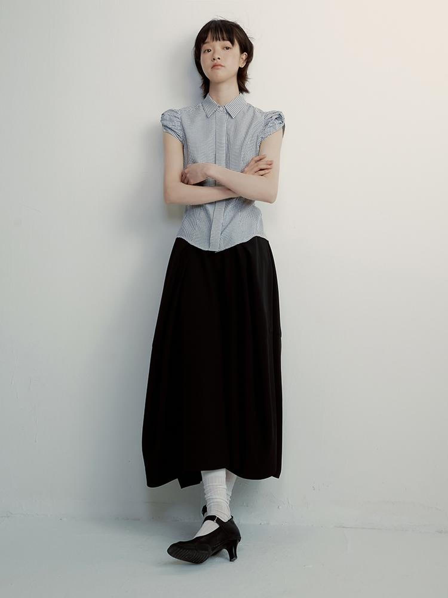 FUSSED Textured Vichy Bow Sleeve Shirt