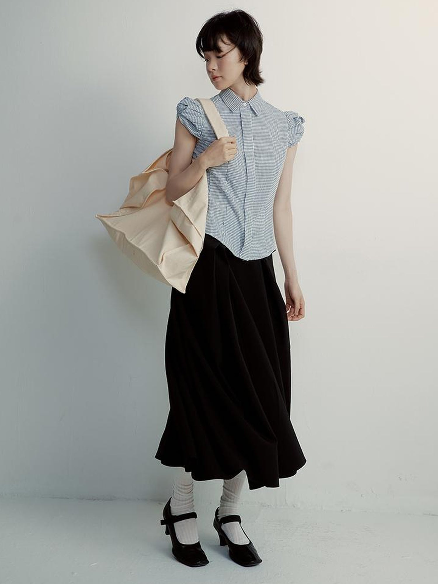 FUSSED Textured Vichy Bow Sleeve Shirt