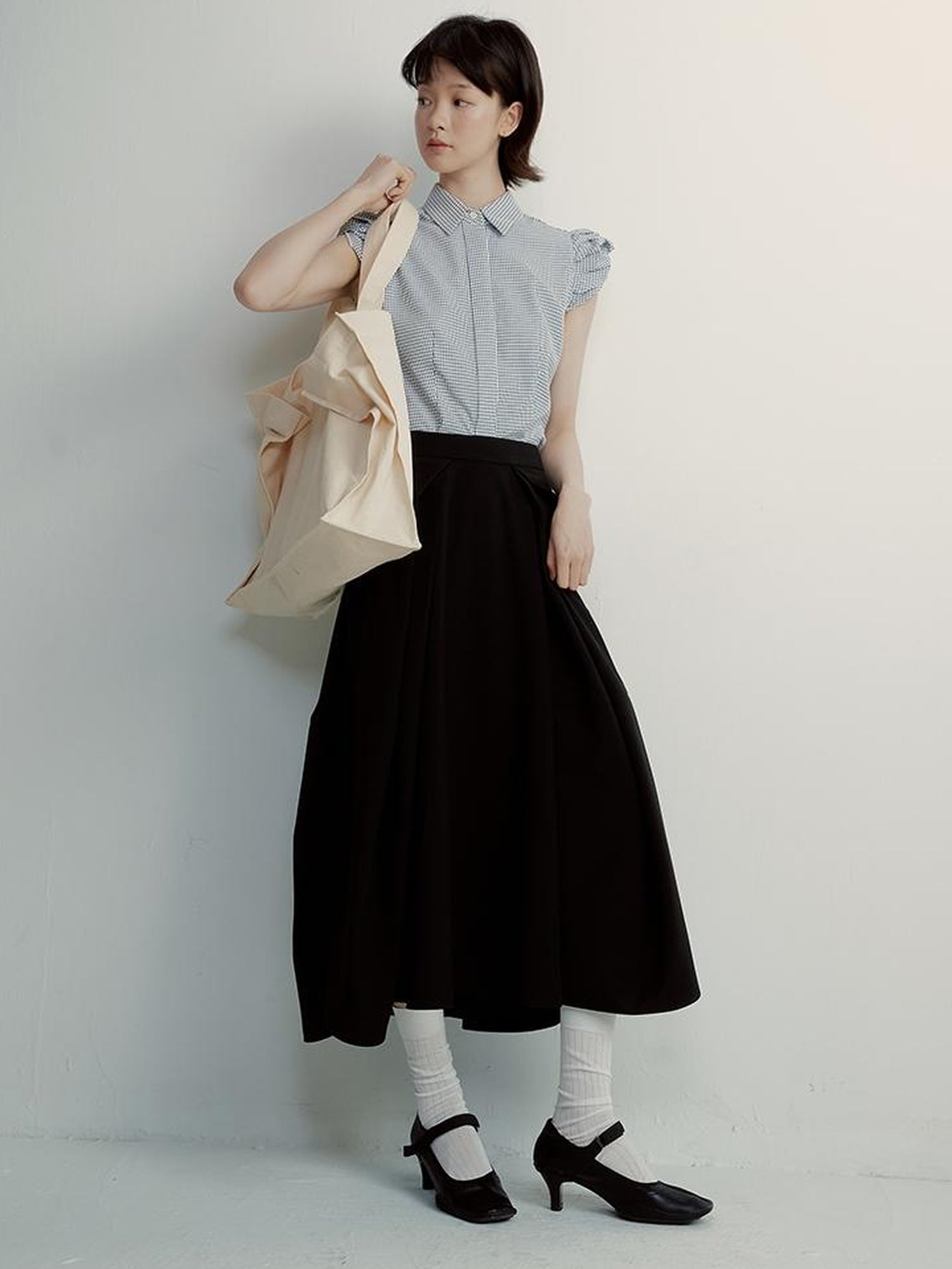 FUSSED Textured Vichy Bow Sleeve Shirt