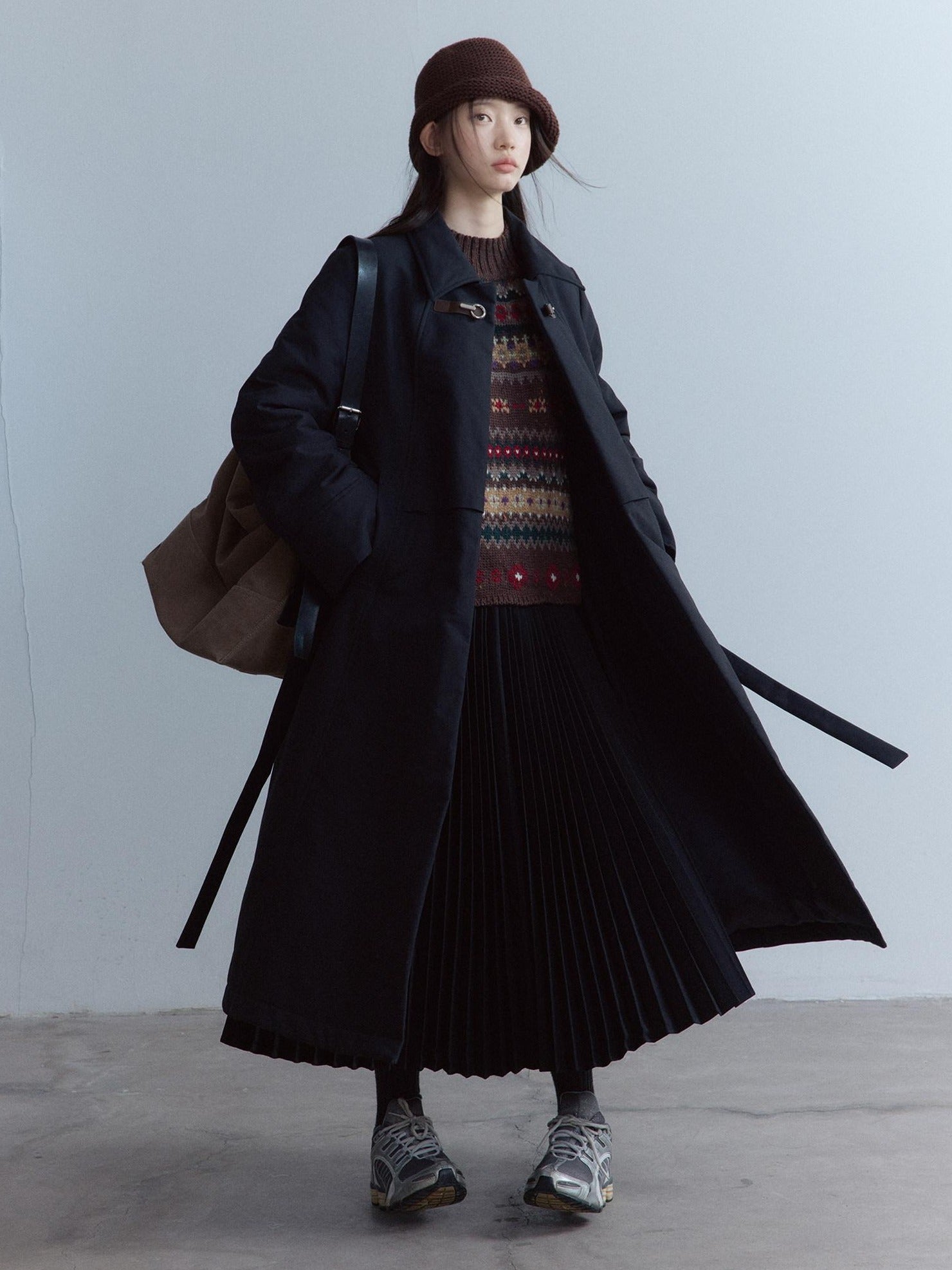 FUSSED Thick Cotton Lined Loose Fit Sweet Academy Longline Blazer Collar Women Coat