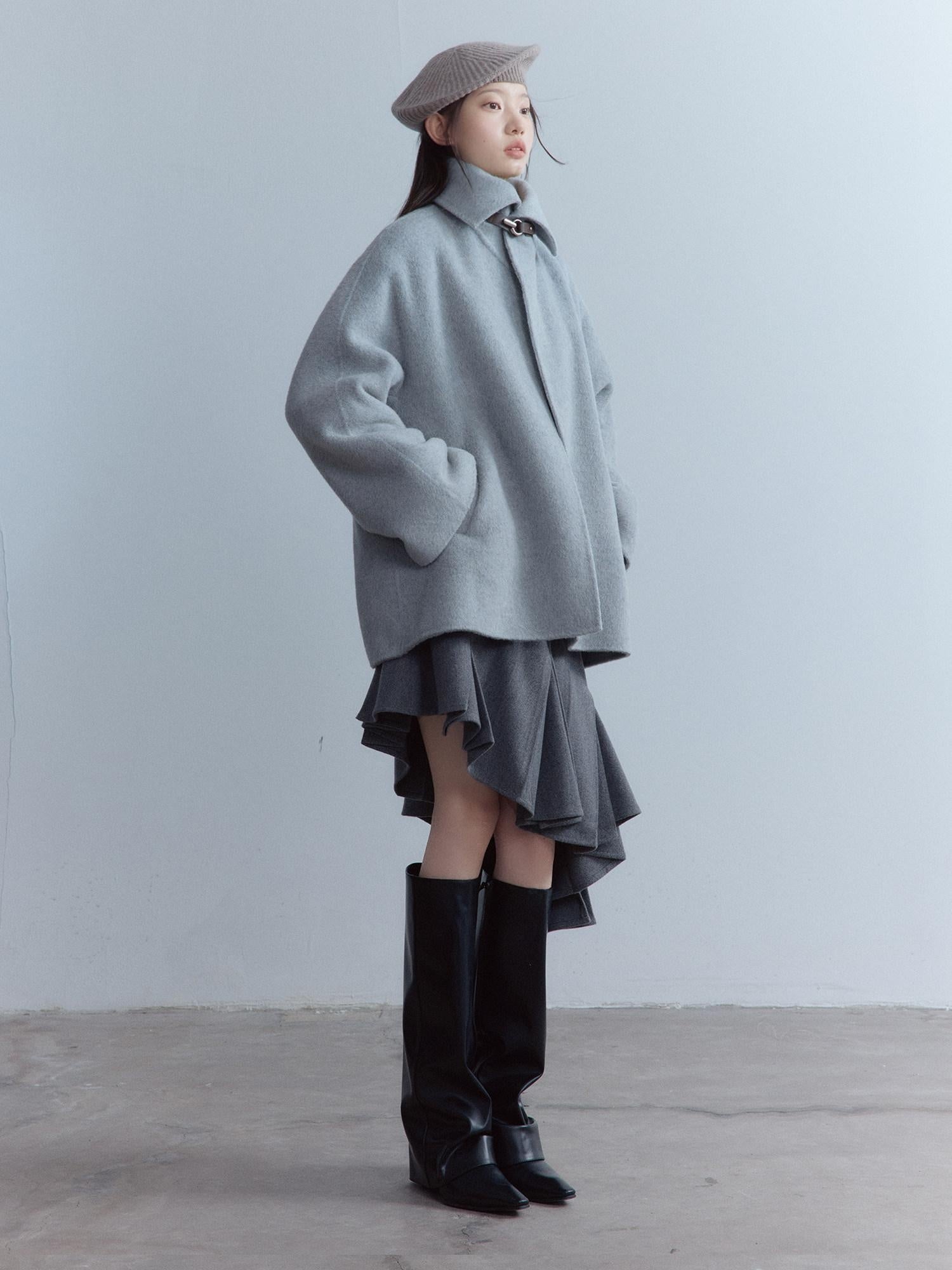 FUSSED Thick Loose Cute Collegiate Turn Down Collar One Button Youth Dawn Gray Jacket