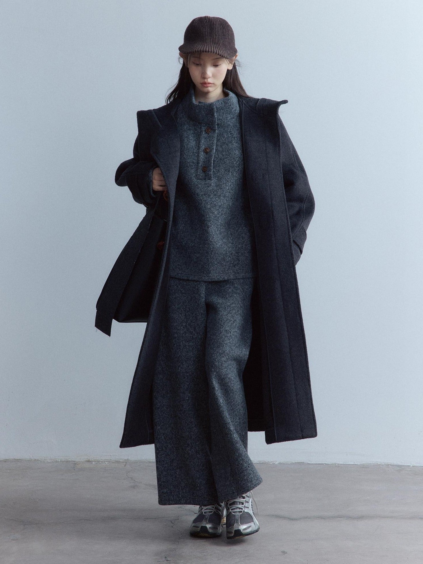 FUSSED Thick Pure Wool Oversized Cute Collegiate Unisex Long Toggle Closure Coat