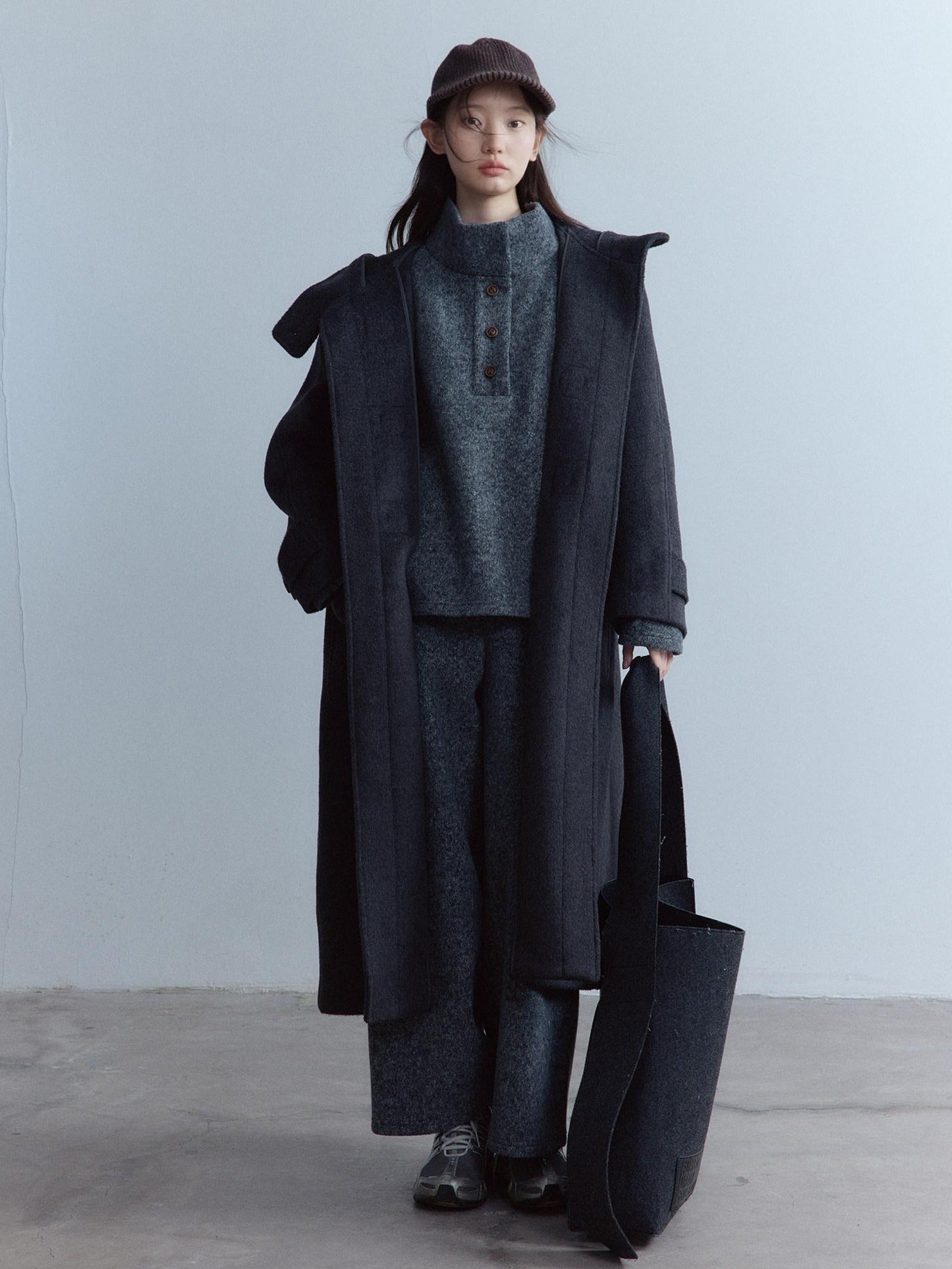 FUSSED Thick Pure Wool Oversized Cute Collegiate Unisex Long Toggle Closure Coat