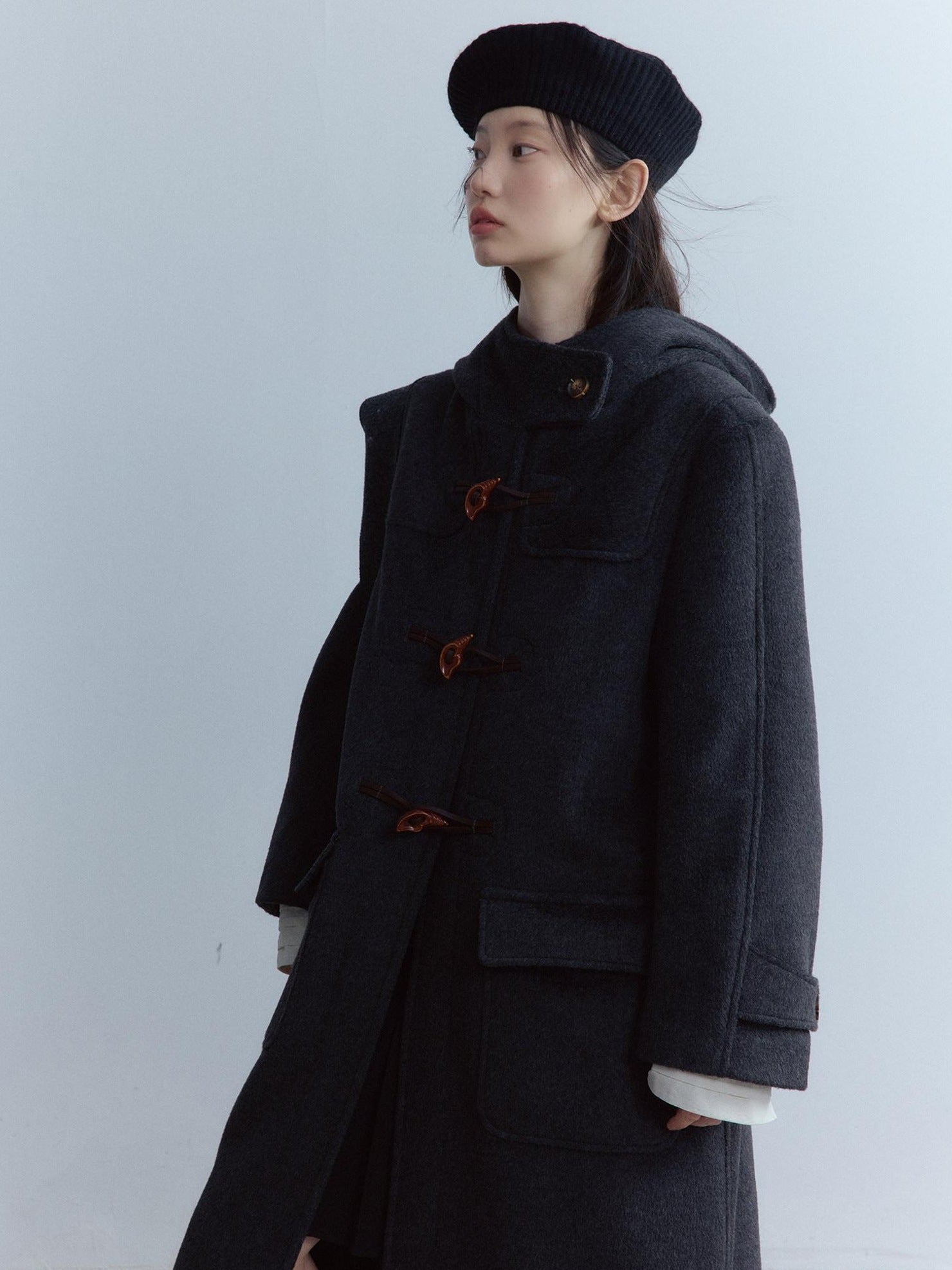 FUSSED Thick Pure Wool Oversized Cute Collegiate Unisex Long Toggle Closure Coat