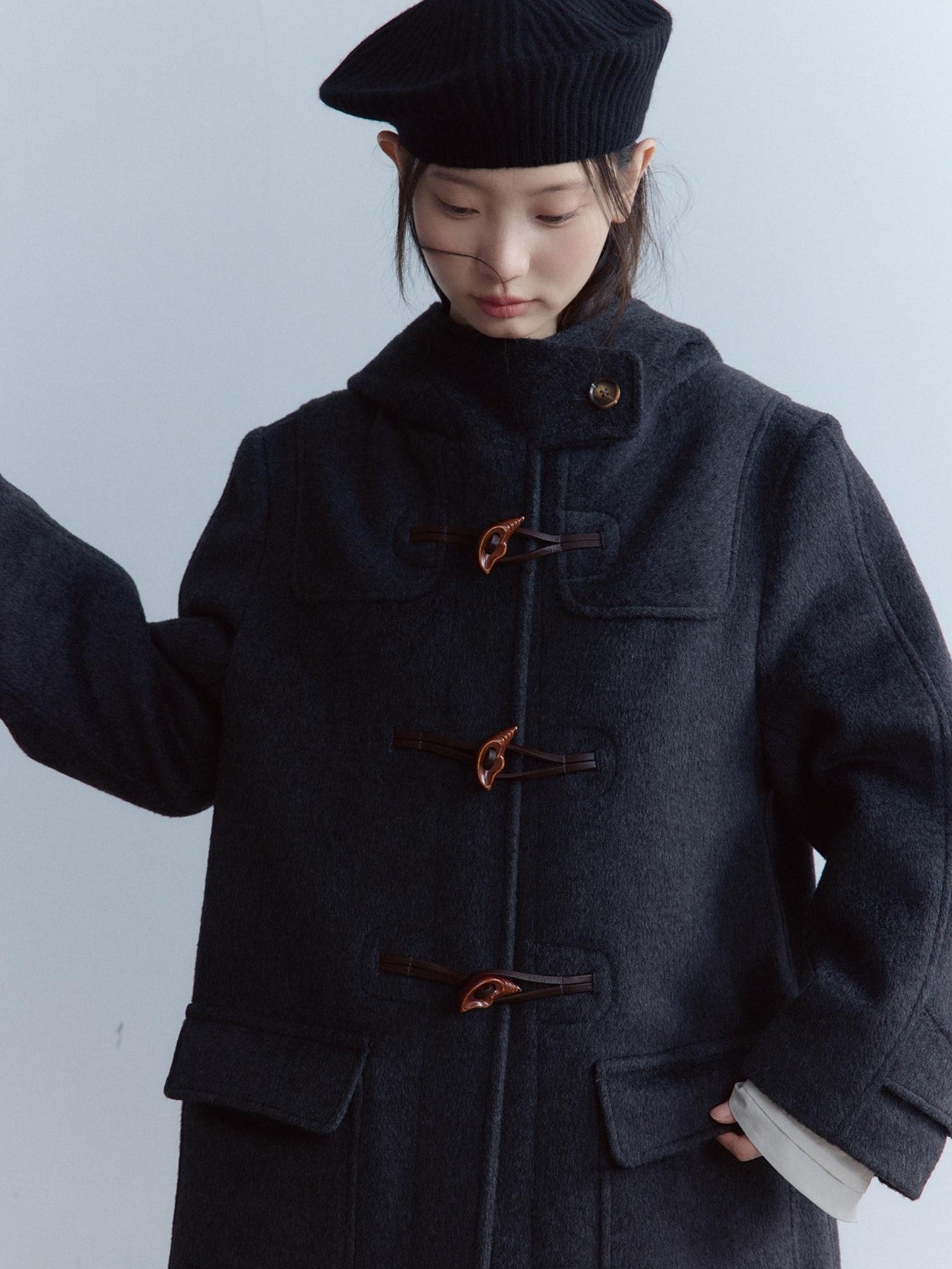 FUSSED Thick Pure Wool Oversized Cute Collegiate Unisex Long Toggle Closure Coat