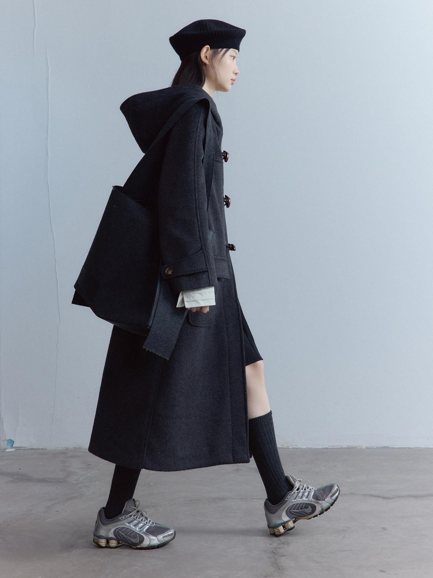 FUSSED Thick Pure Wool Oversized Cute Collegiate Unisex Long Toggle Closure Coat