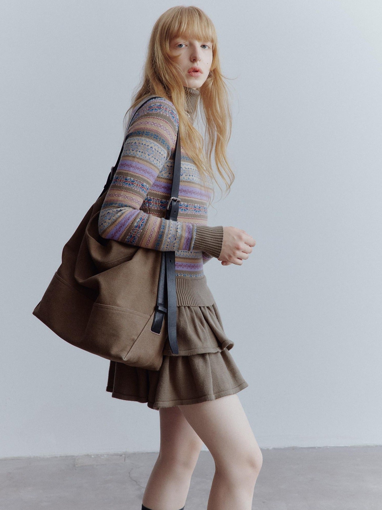 FUSSED Thick Turtleneck Girlish Tiered Slim Fit Low Waist Long Sleeve Mini Dresses