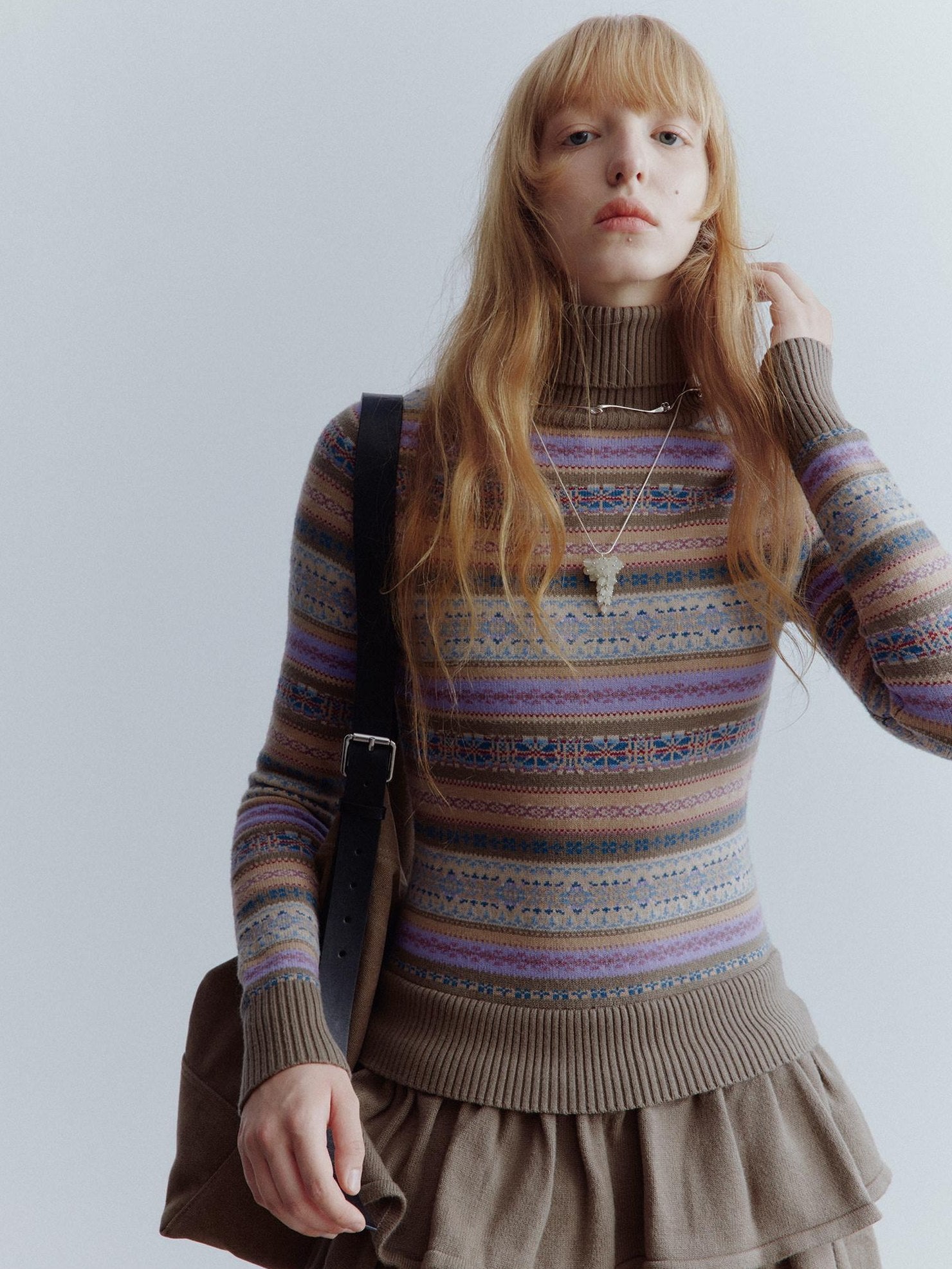 FUSSED Thick Turtleneck Girlish Tiered Slim Fit Low Waist Long Sleeve Mini Dresses