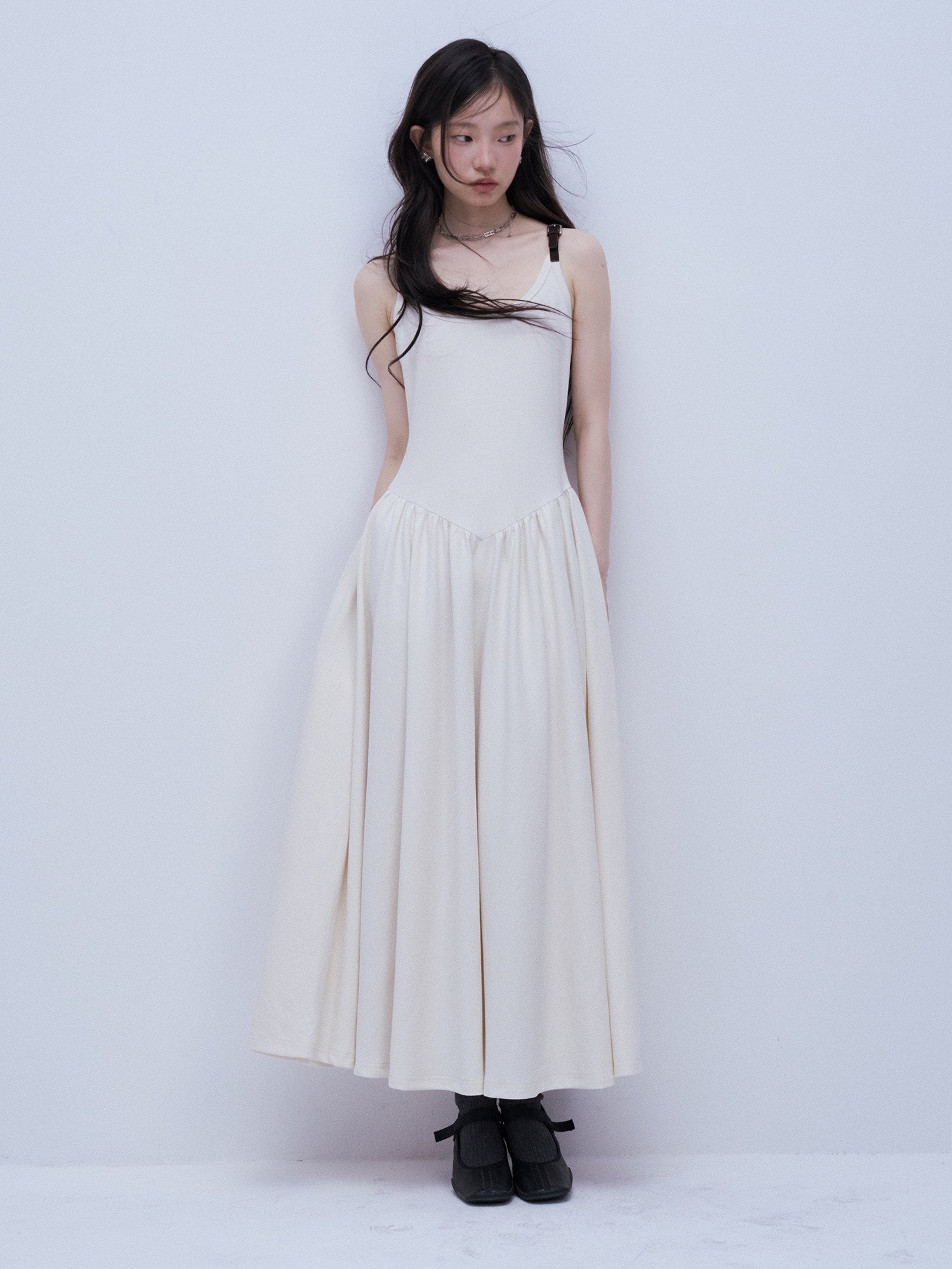 FUSSED_Tricolor_Leather_Buckle_Splice_Shirred_Waist_Women&