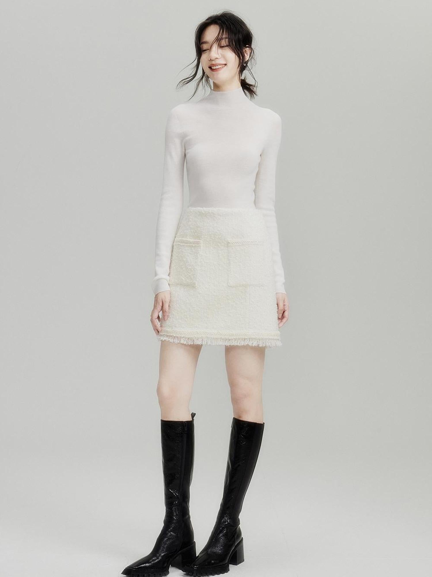 FUSSED Tweed Skirt With Shell Trim And Wool Blend In Cream