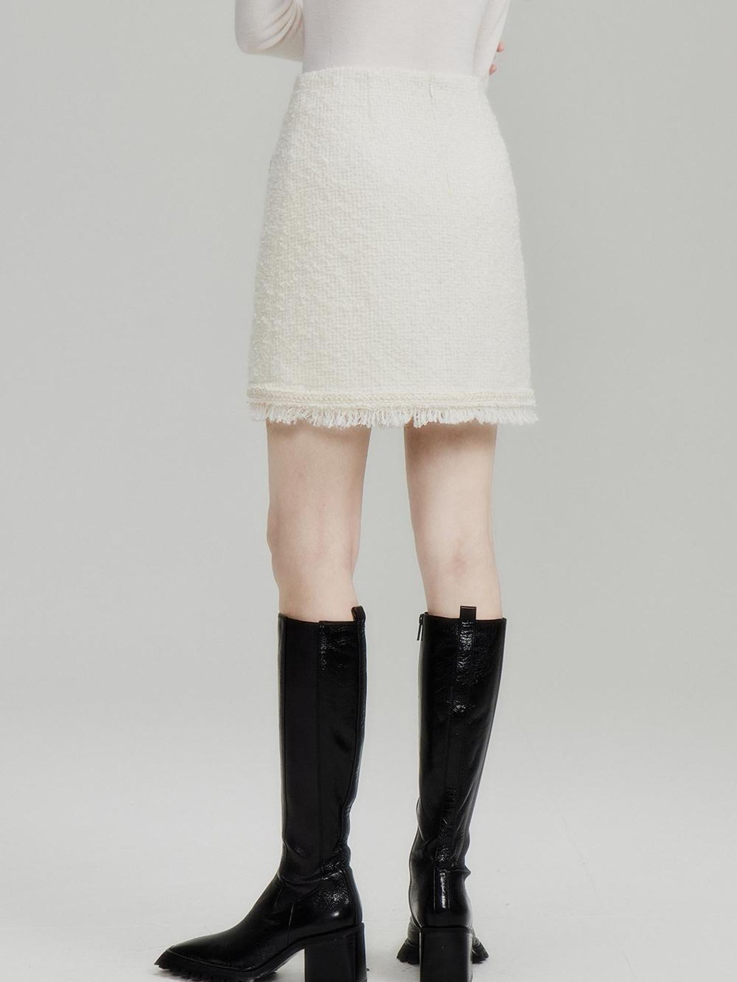 FUSSED Tweed Skirt With Shell Trim And Wool Blend In Cream