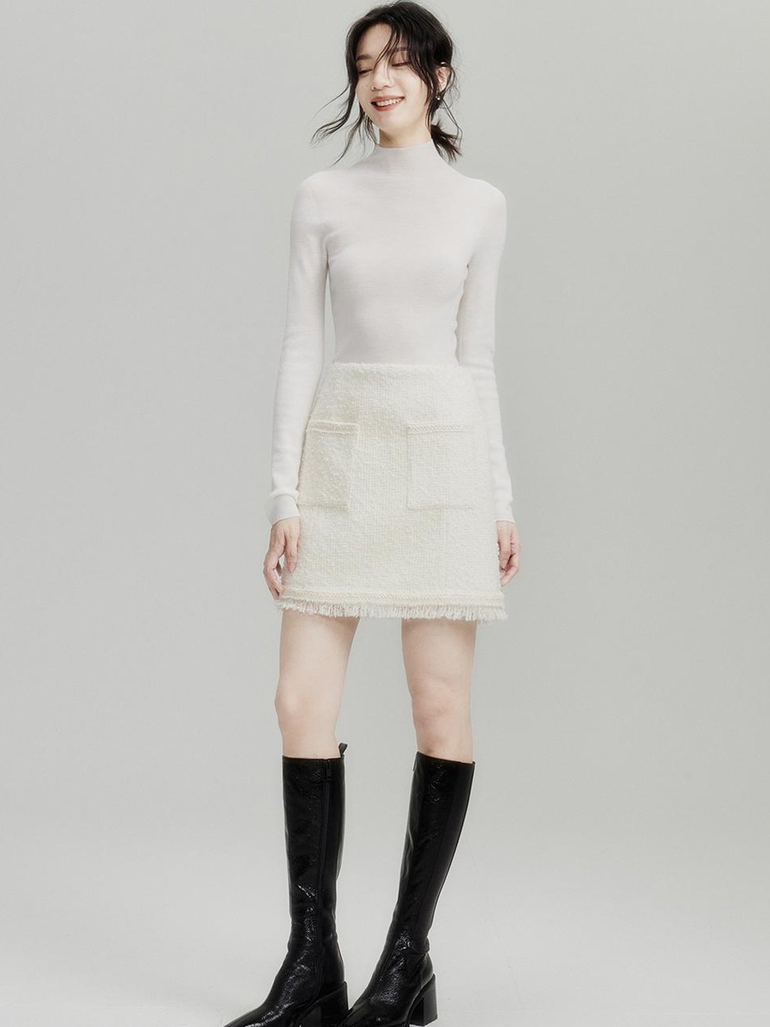 FUSSED Tweed Skirt With Shell Trim And Wool Blend In Cream