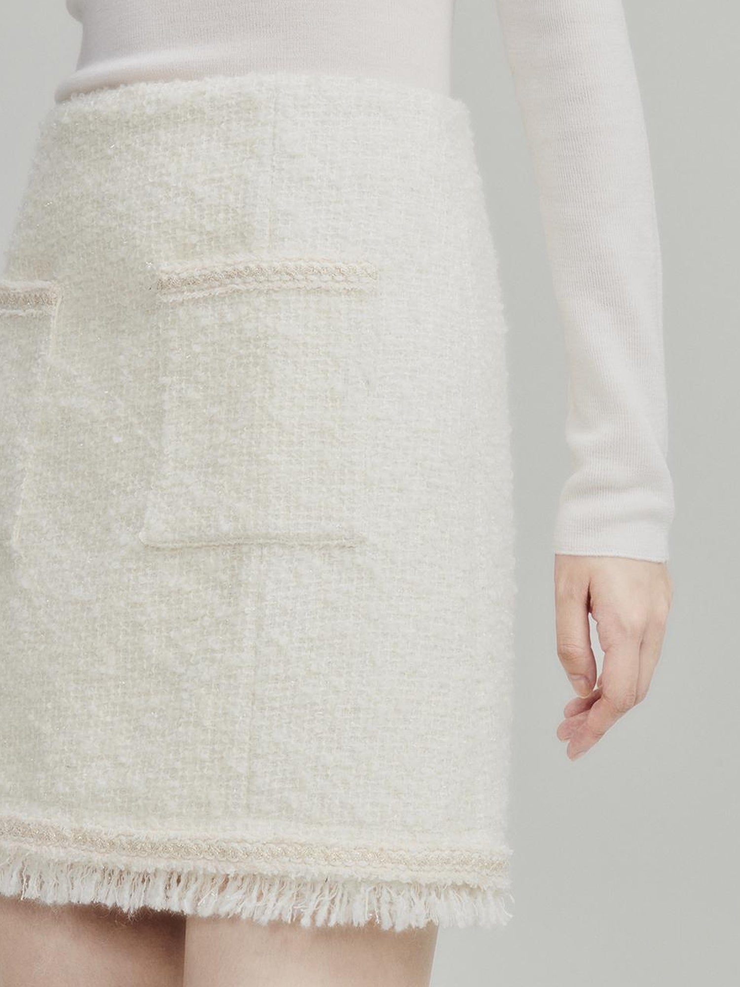 FUSSED Tweed Skirt With Shell Trim And Wool Blend In Cream