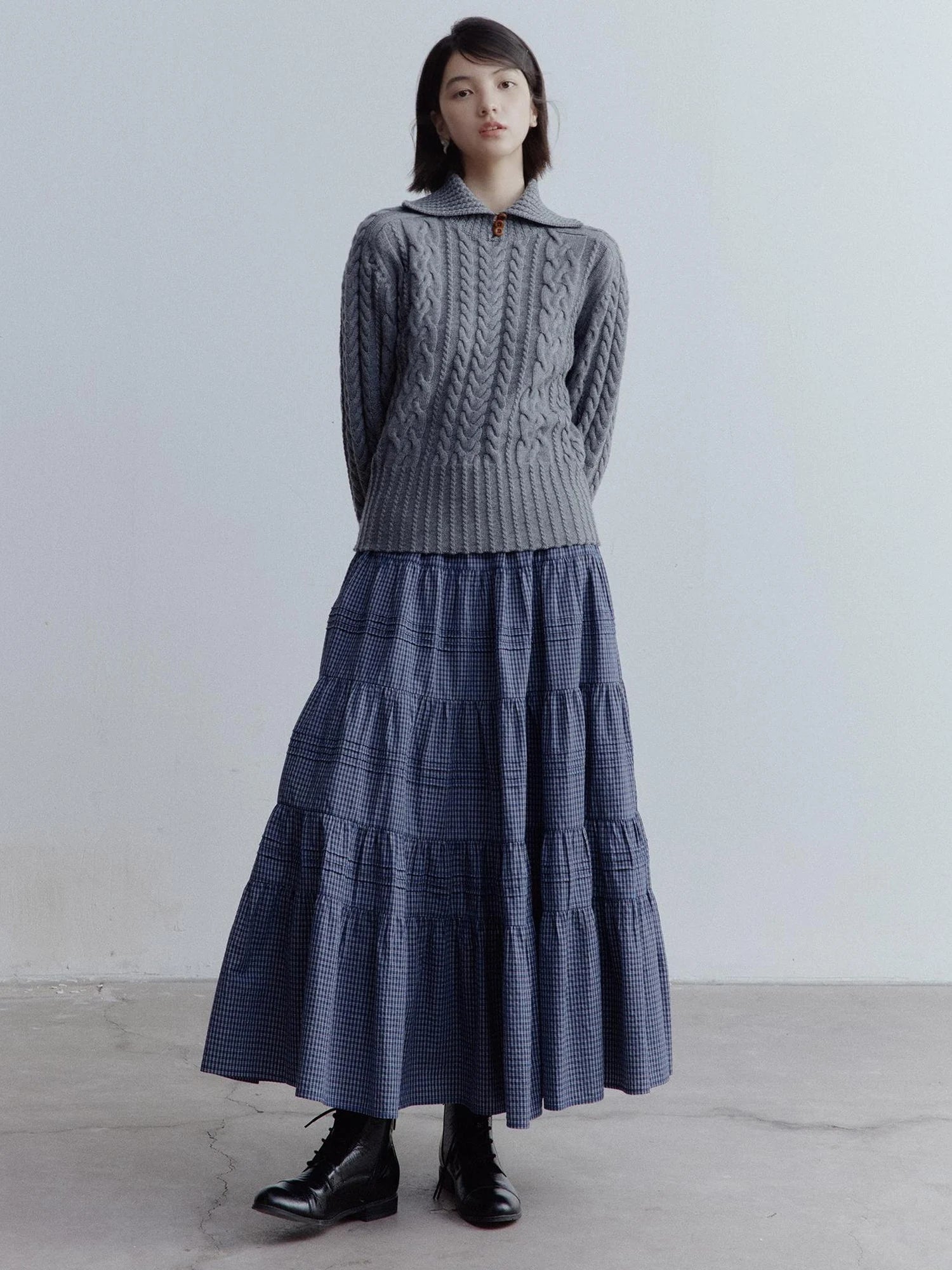 Twisted Cable Knit Textured Wool Sweater