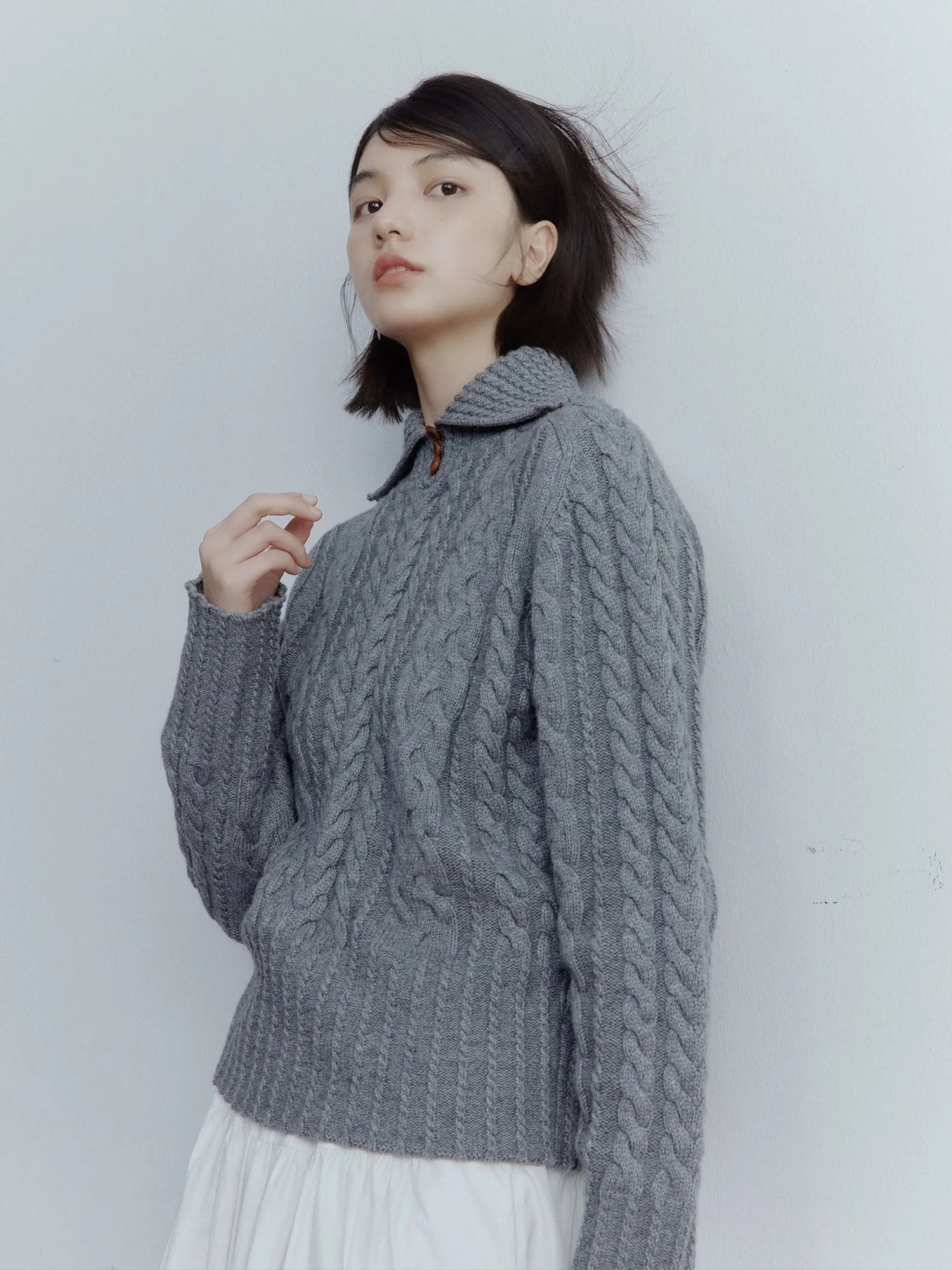 Twisted Cable Knit Textured Wool Sweater