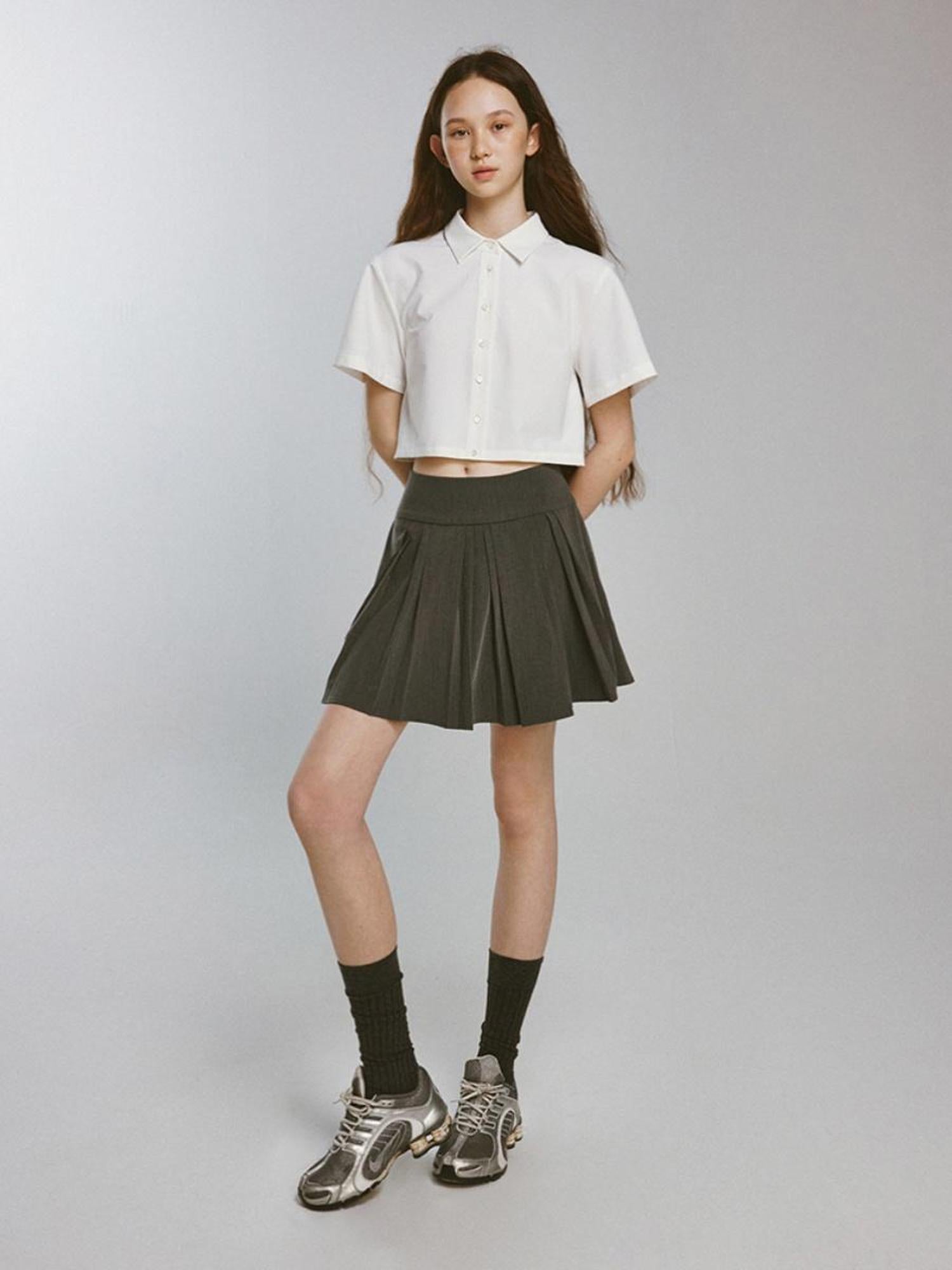 FUSSED Two Tone Layered Shirt Dress with Pleated Skirt