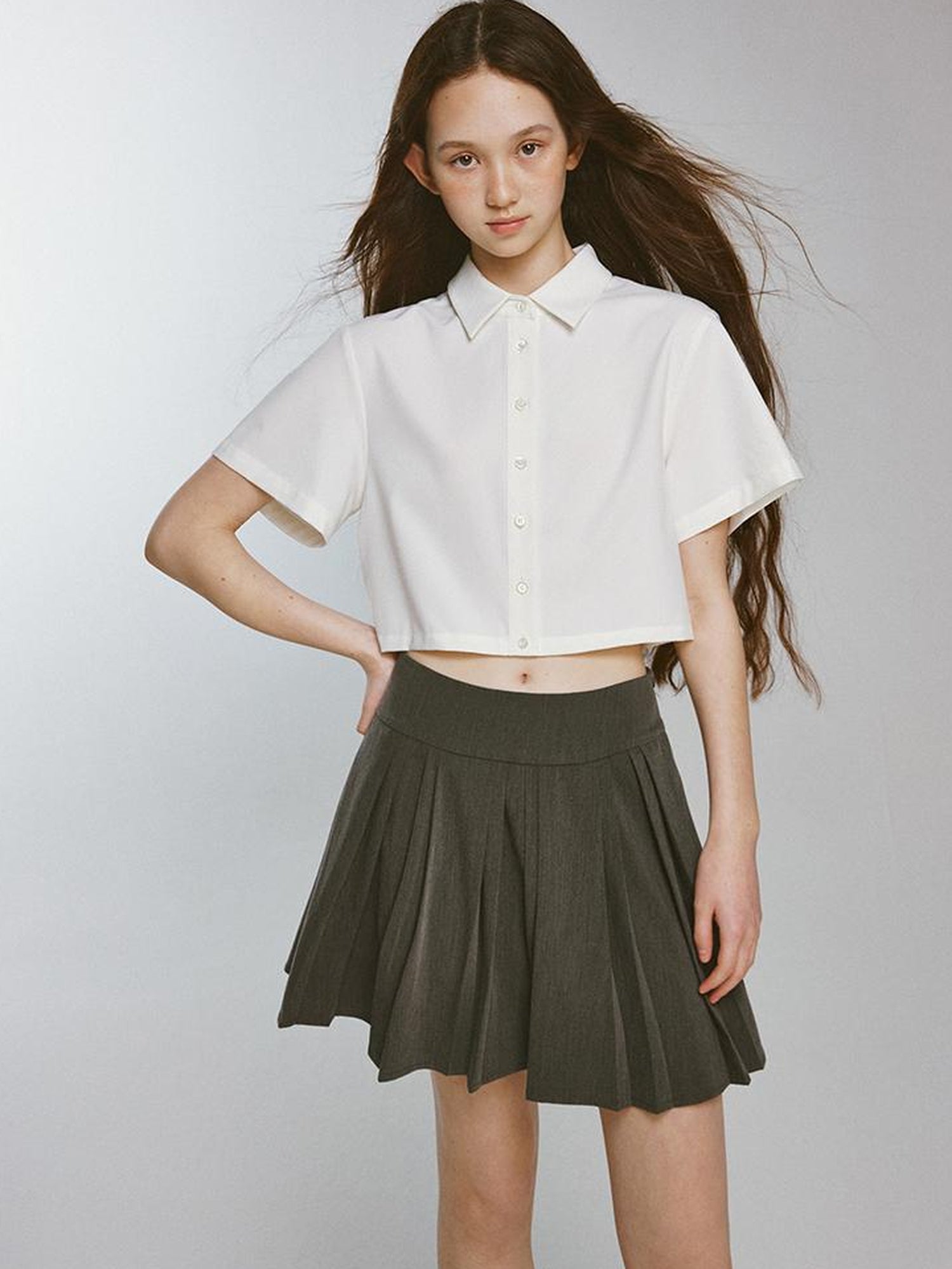 FUSSED Two Tone Layered Shirt Dress with Pleated Skirt