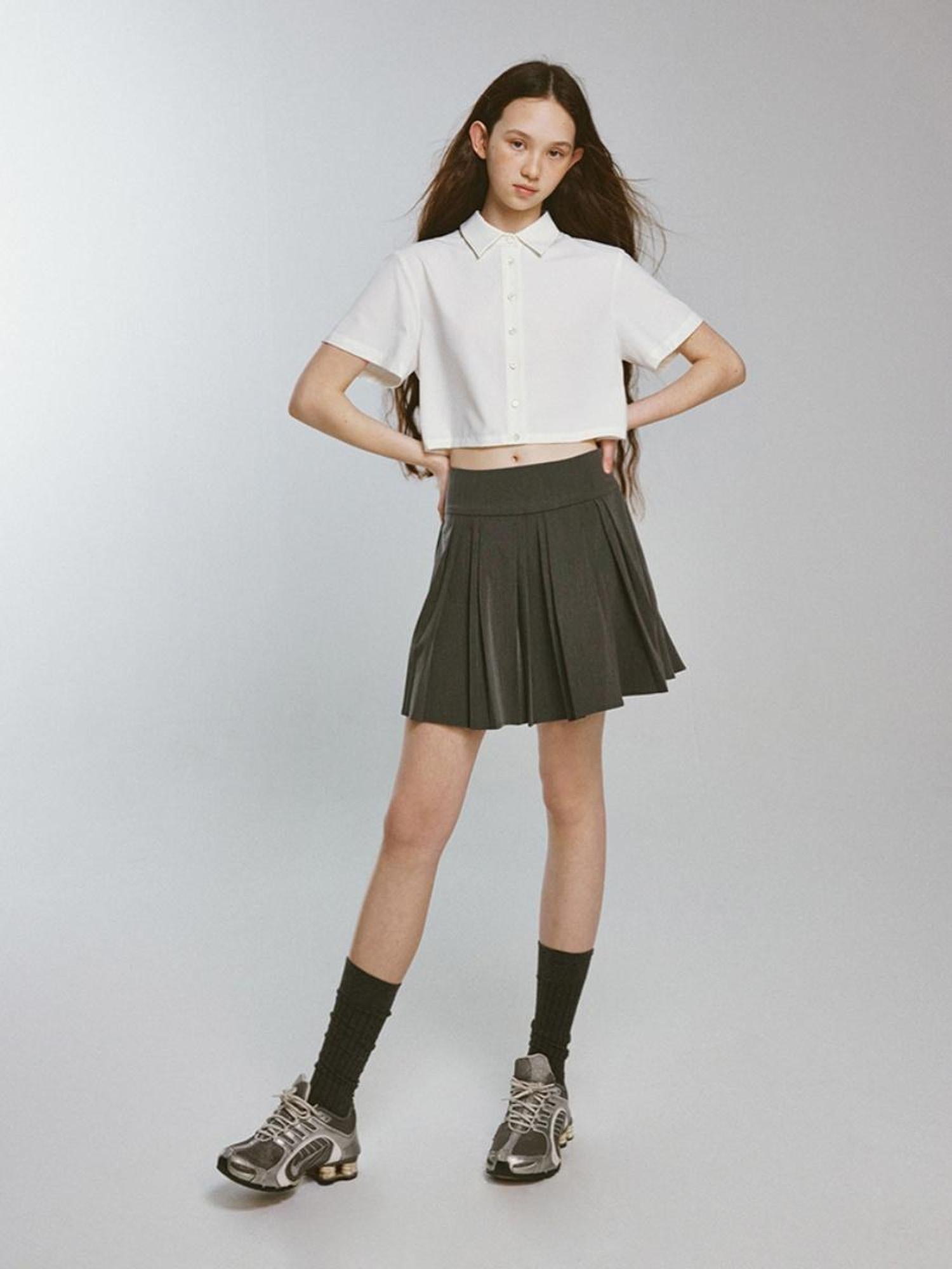 FUSSED Two Tone Layered Shirt Dress with Pleated Skirt