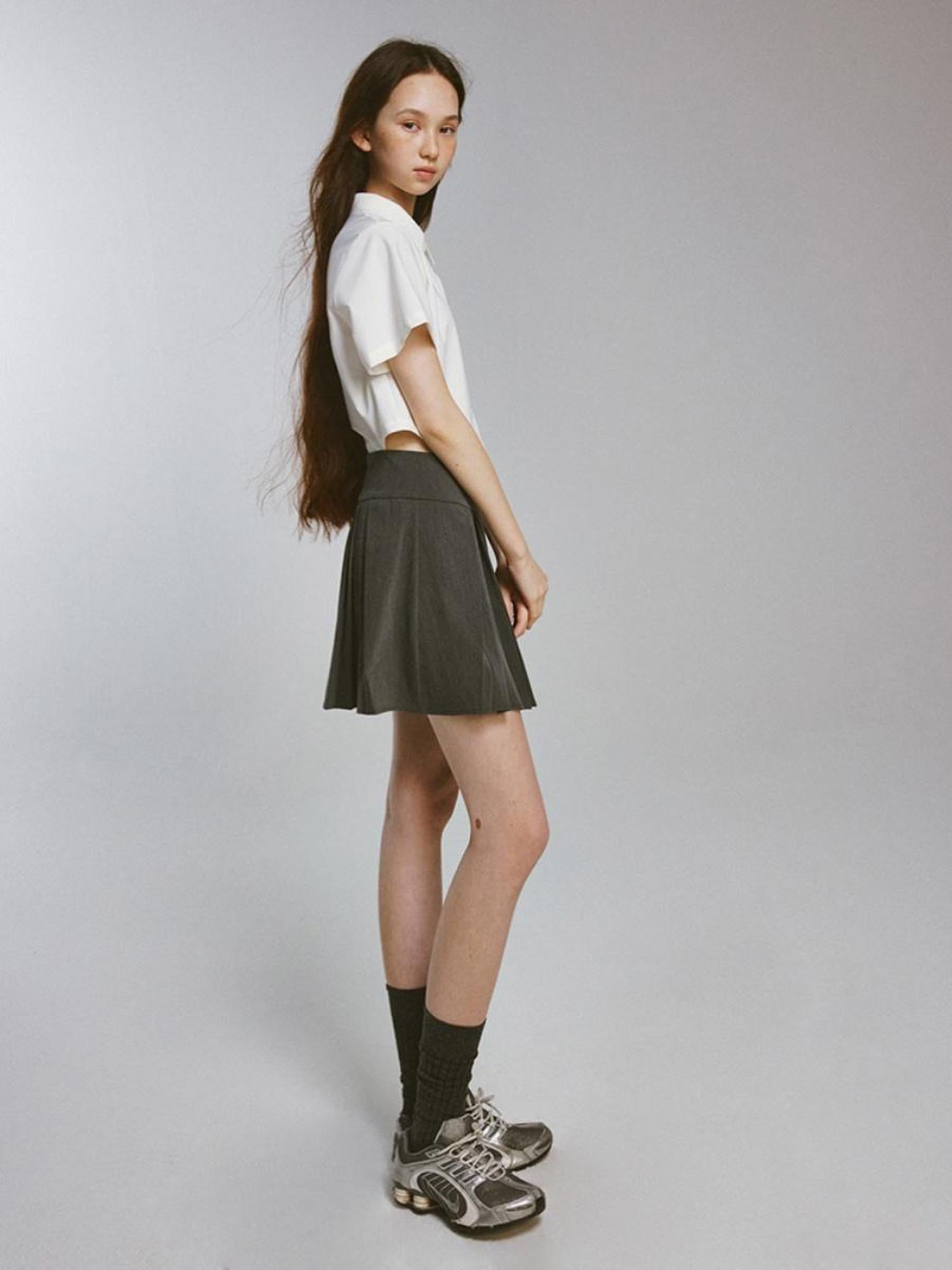 FUSSED Two Tone Layered Shirt Dress with Pleated Skirt