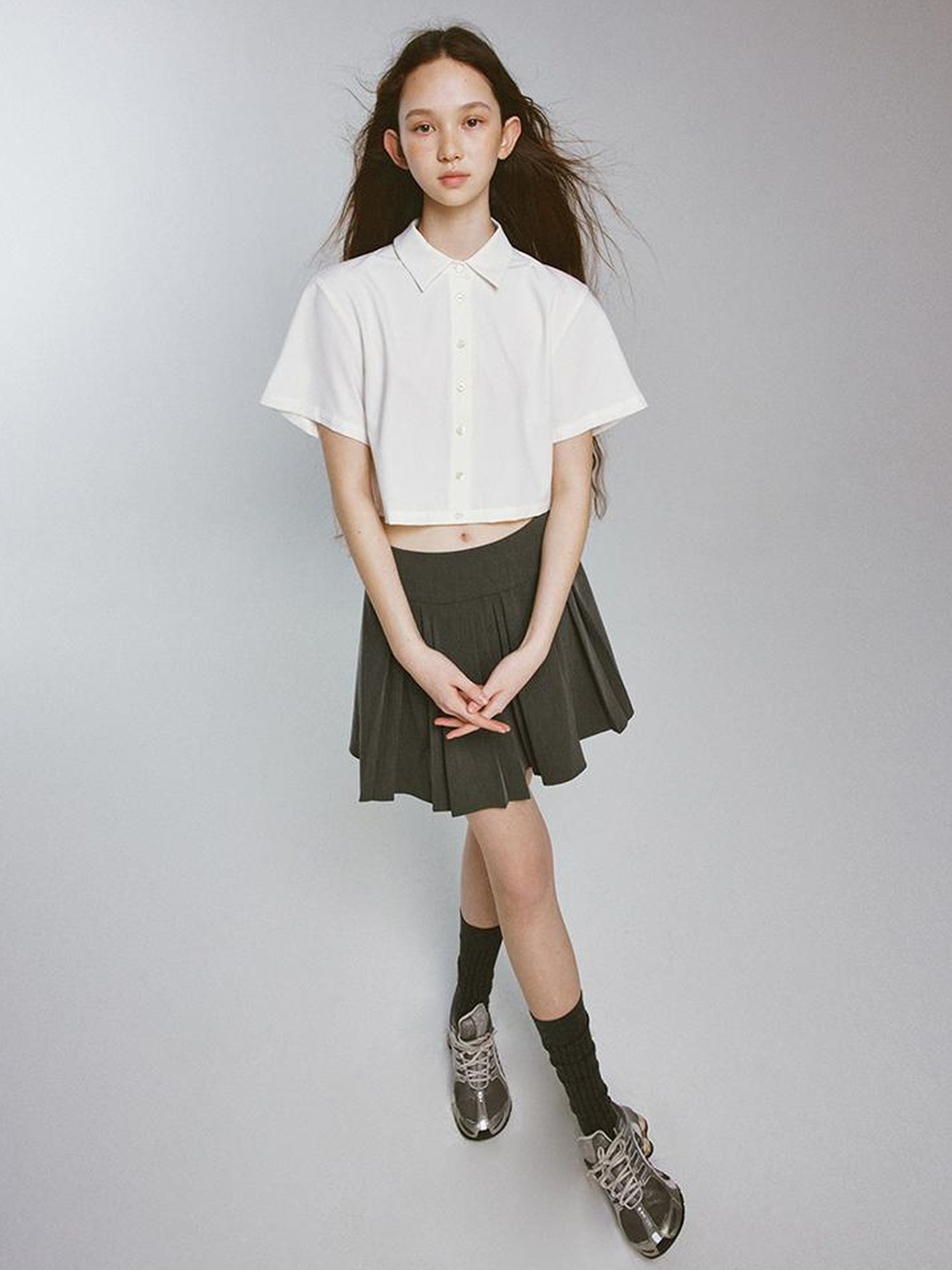 FUSSED Two Tone Layered Shirt Dress with Pleated Skirt