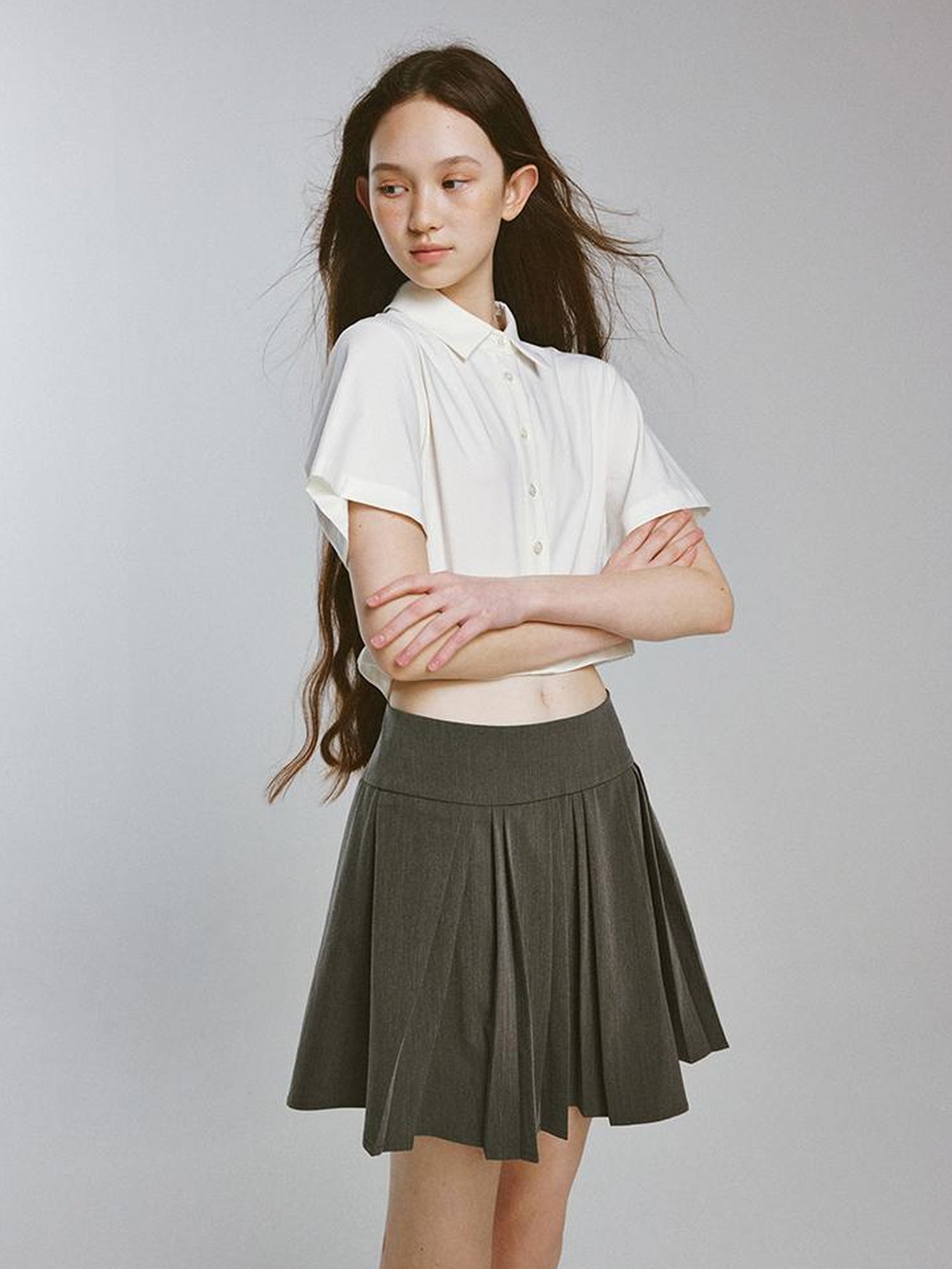 FUSSED Two Tone Layered Shirt Dress with Pleated Skirt