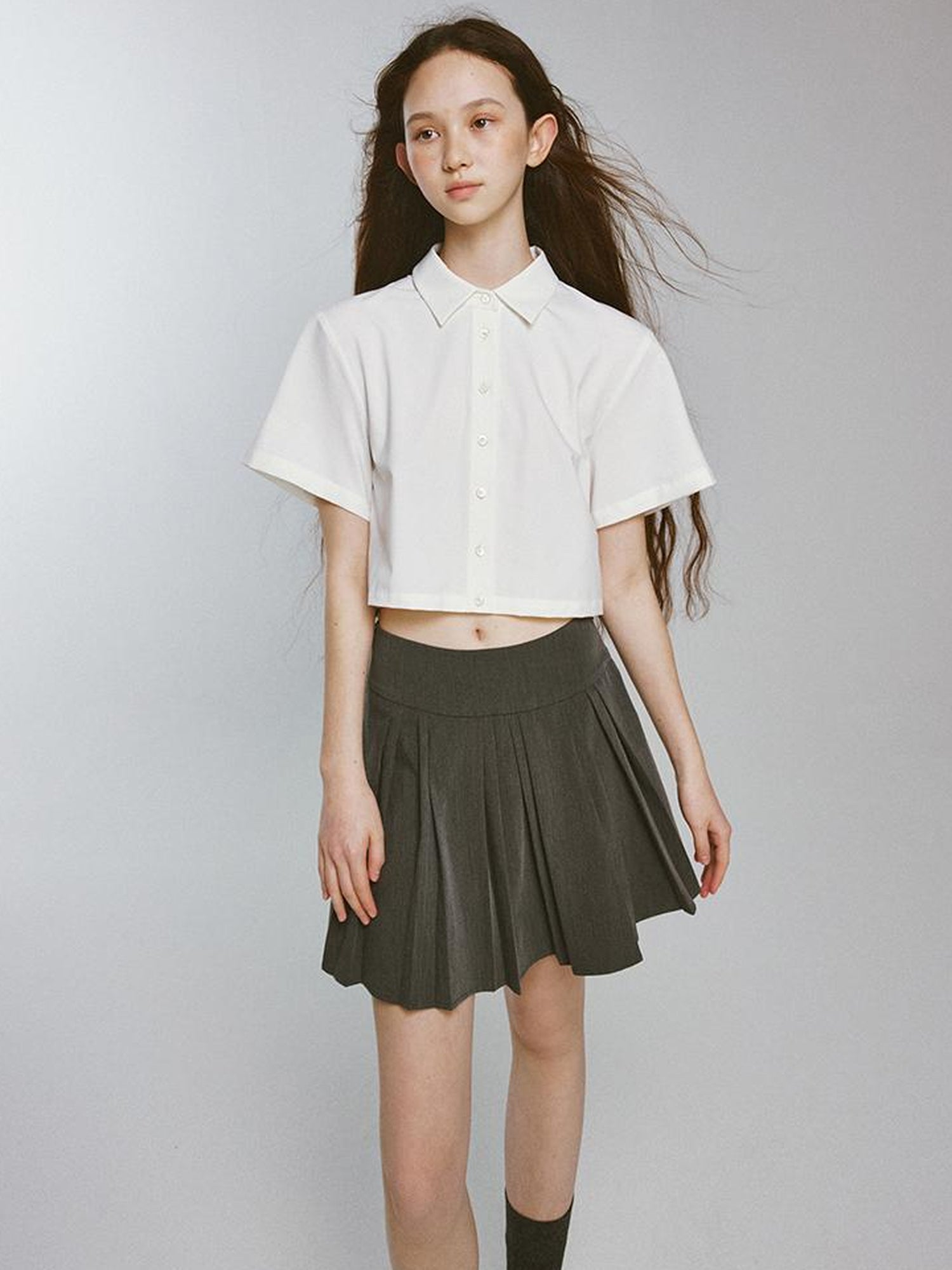 FUSSED Two Tone Layered Shirt Dress with Pleated Skirt